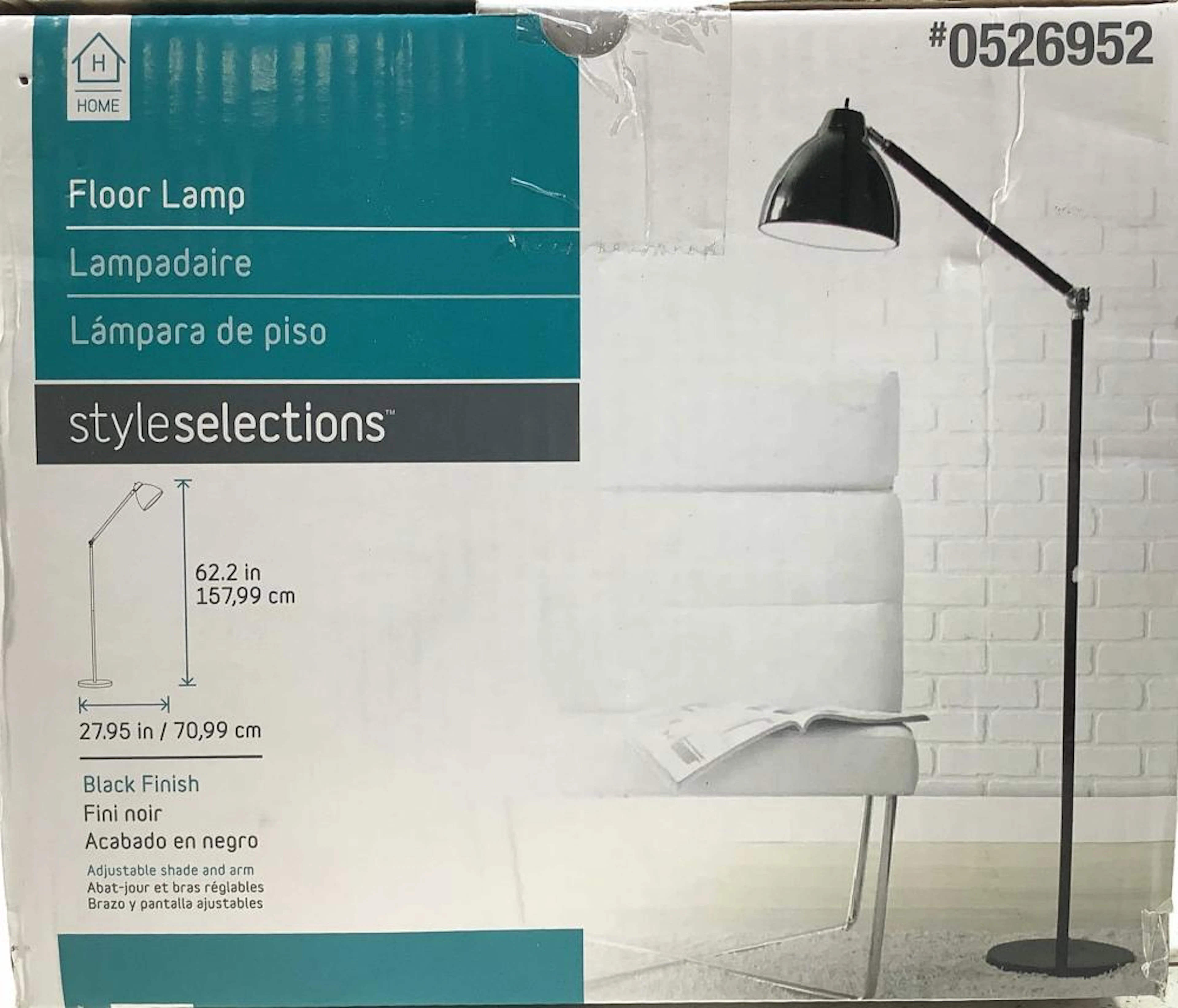 Style Selections Floor Lamp, Black Finish