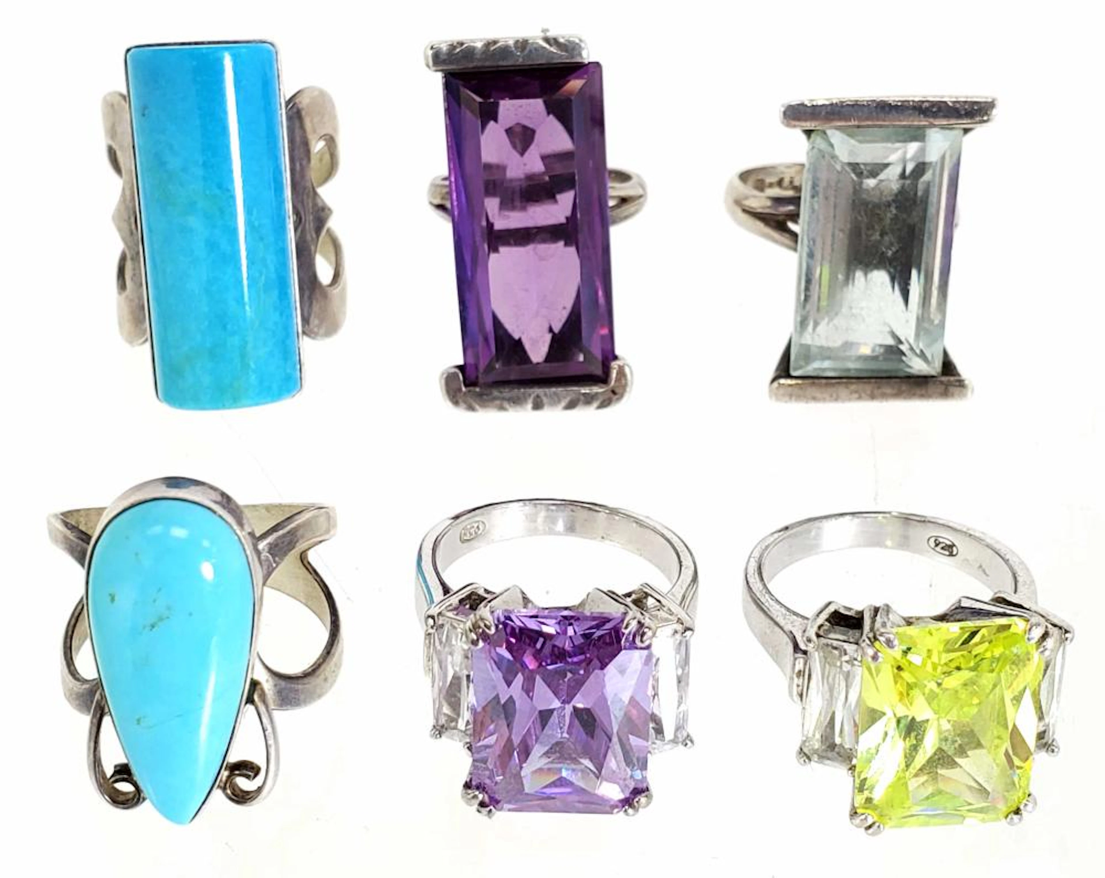 Sterling Silver, Cubic Zirconia & Howlite Inlay Rings Sizes (6.5-8)
