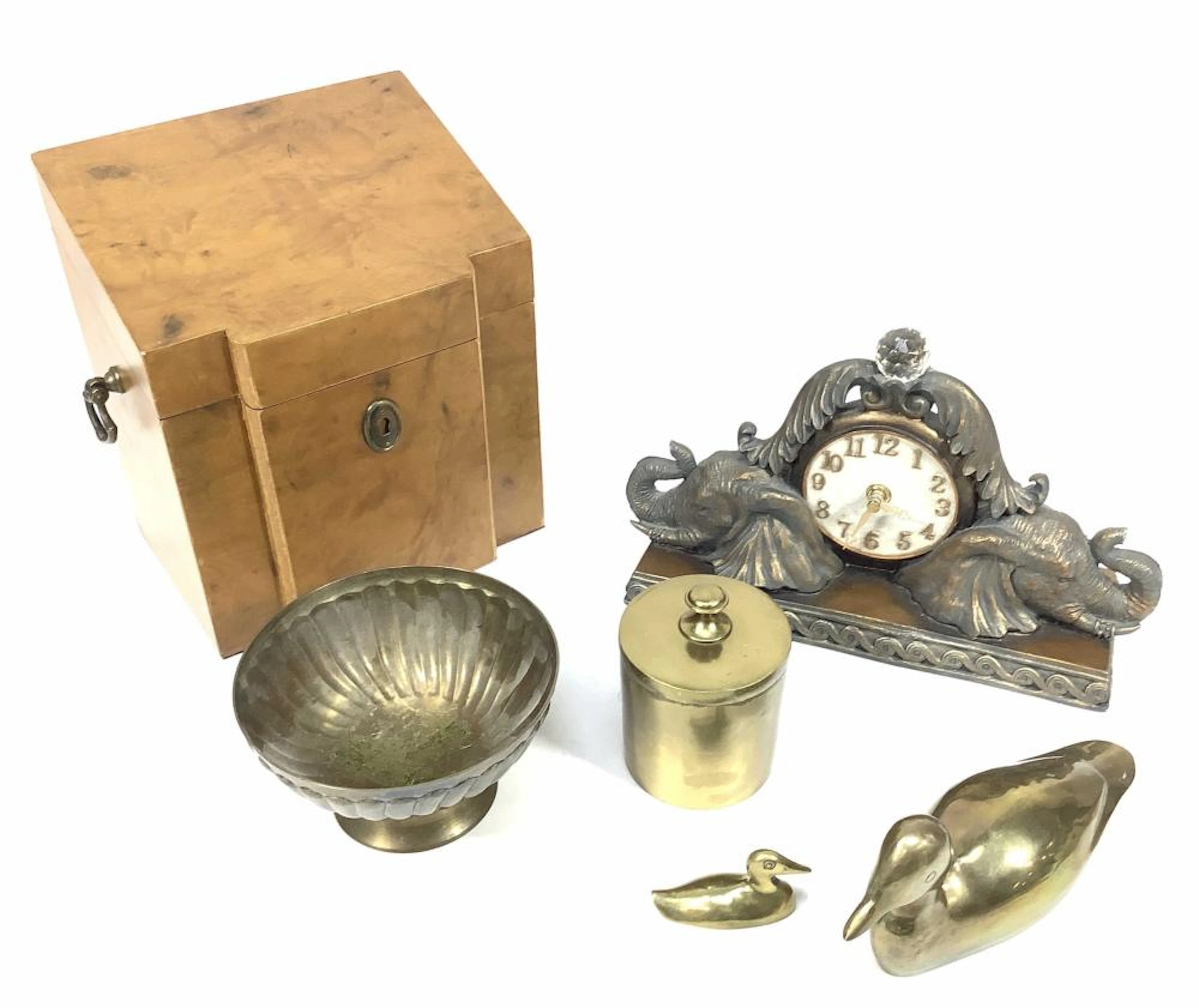 Wood Box, Brass Decor, Clock