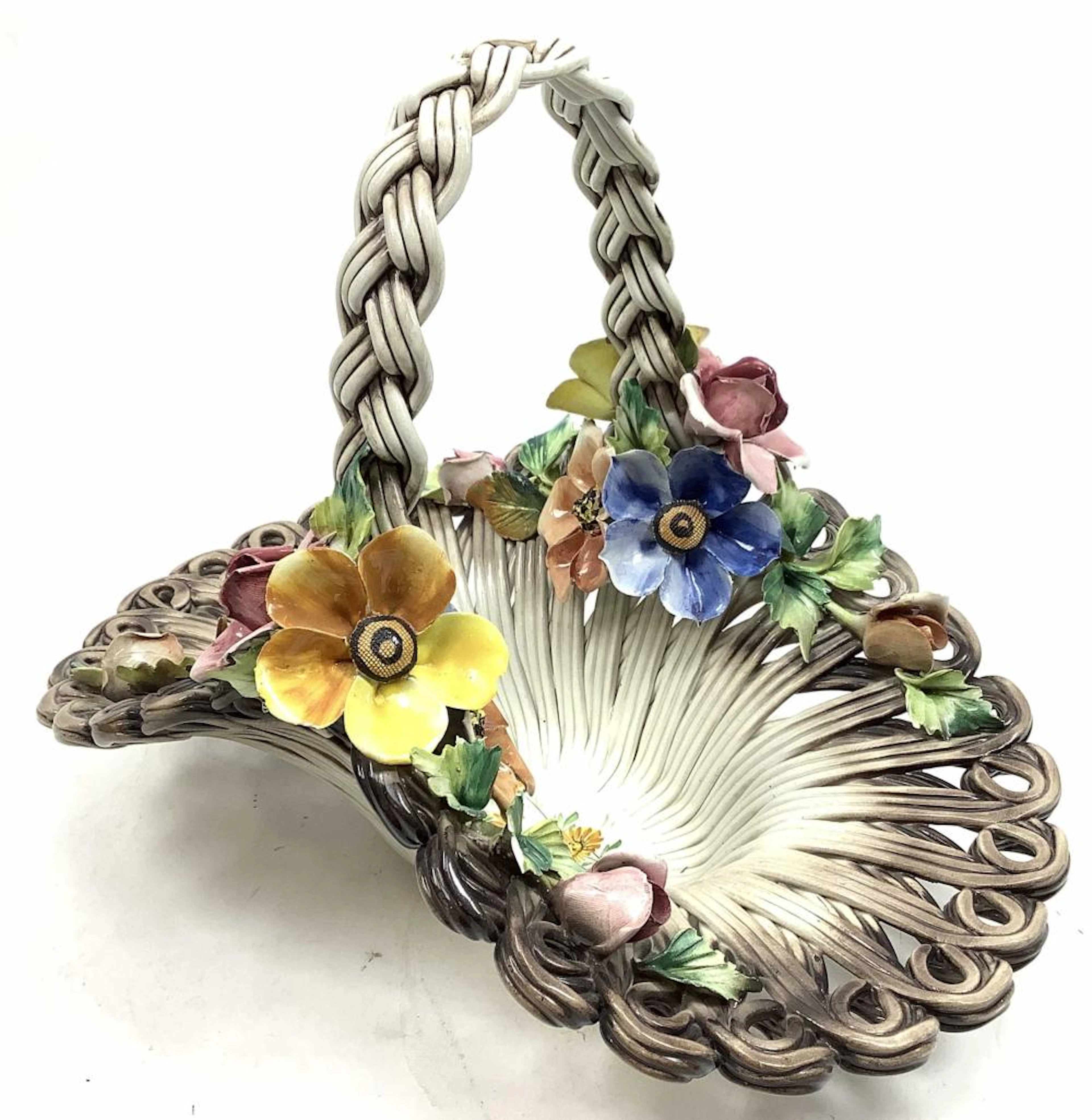 Capodimonte Porcelain Floral Basket