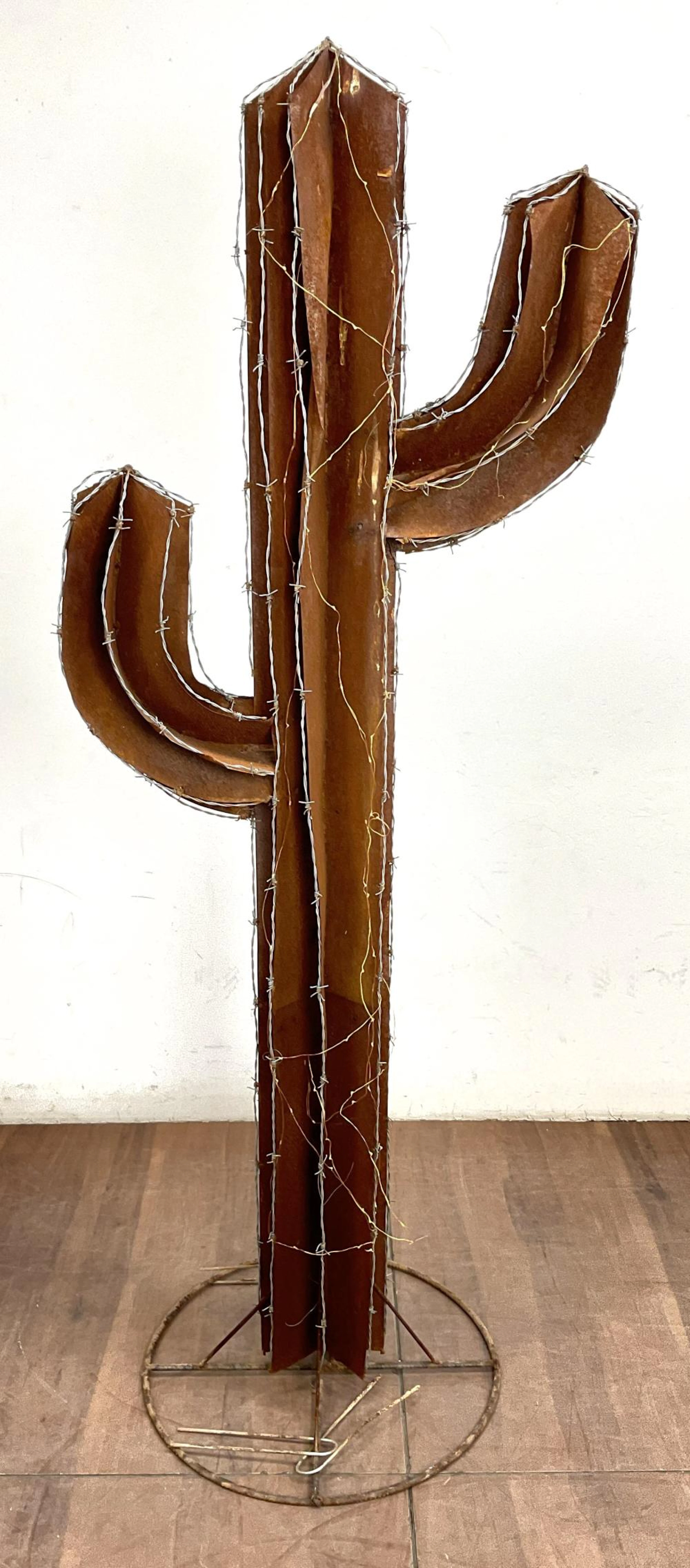Lit Fiber Optic Barbwire Saguaro Yard Art