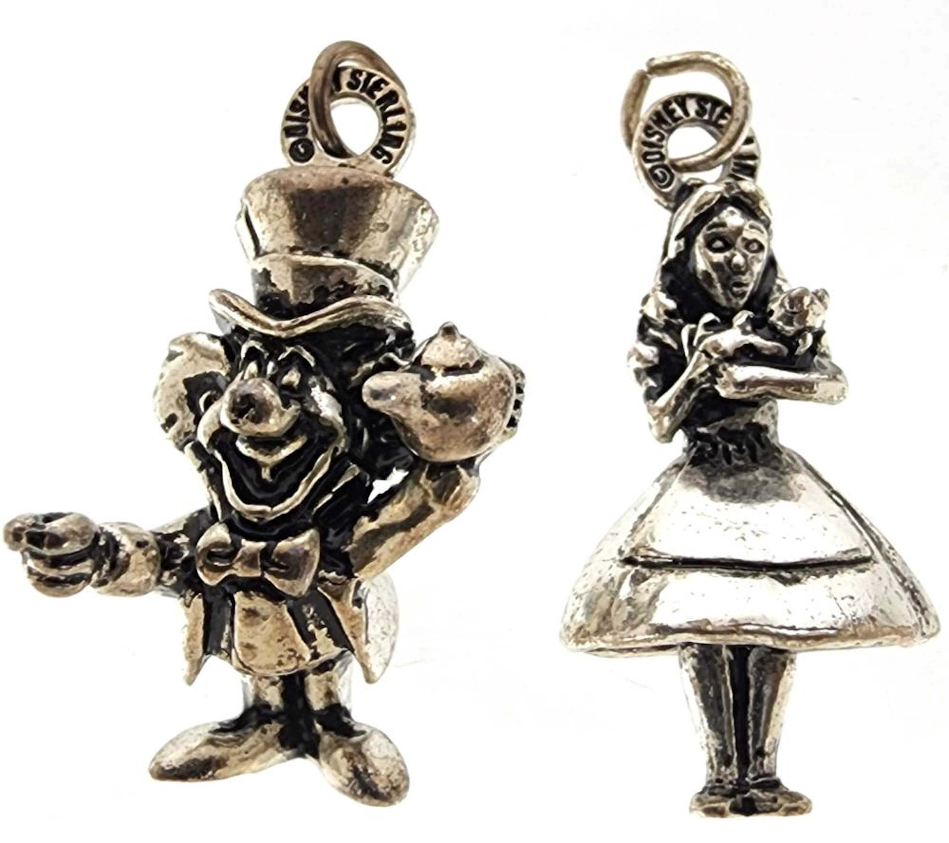 (2) Disney Sterling Silver Charms, Alice In Wonderland