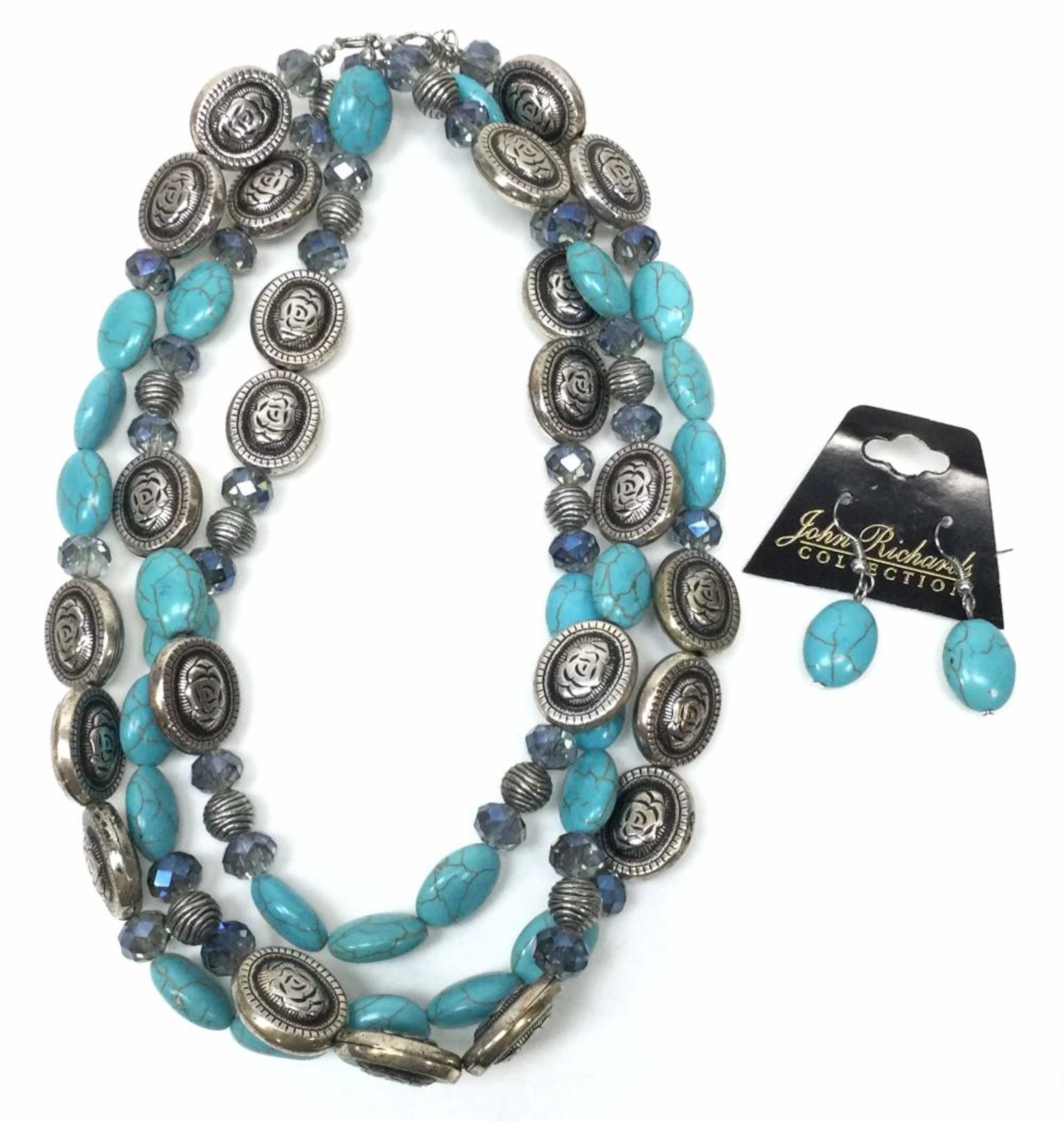 Sterling Silver & Howlite Beaded Necklace & Earrings