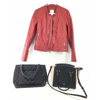 (3pc) Fashion Handbags, Faux Leather Jacket