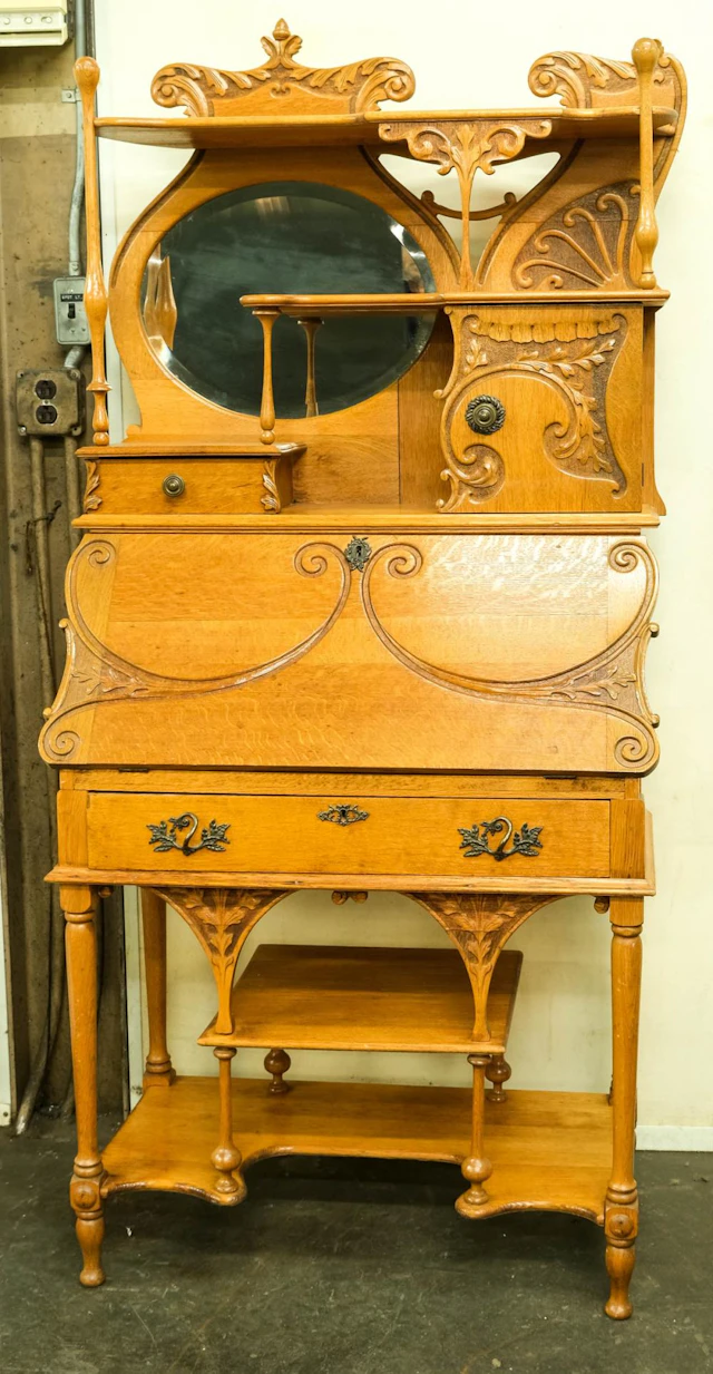 Carved Oak Drop Front Desk