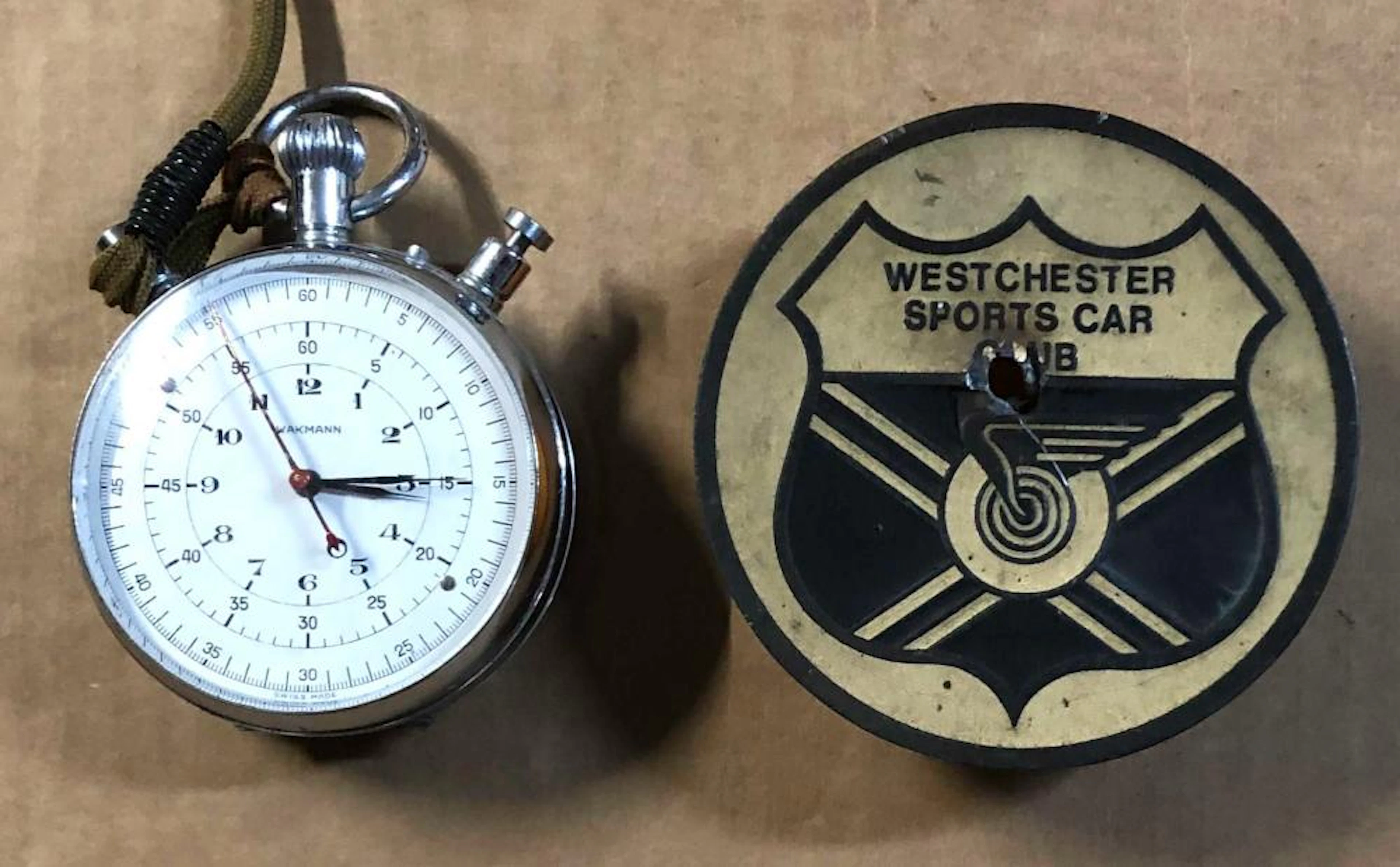 Sports Car Club stop watch and badge