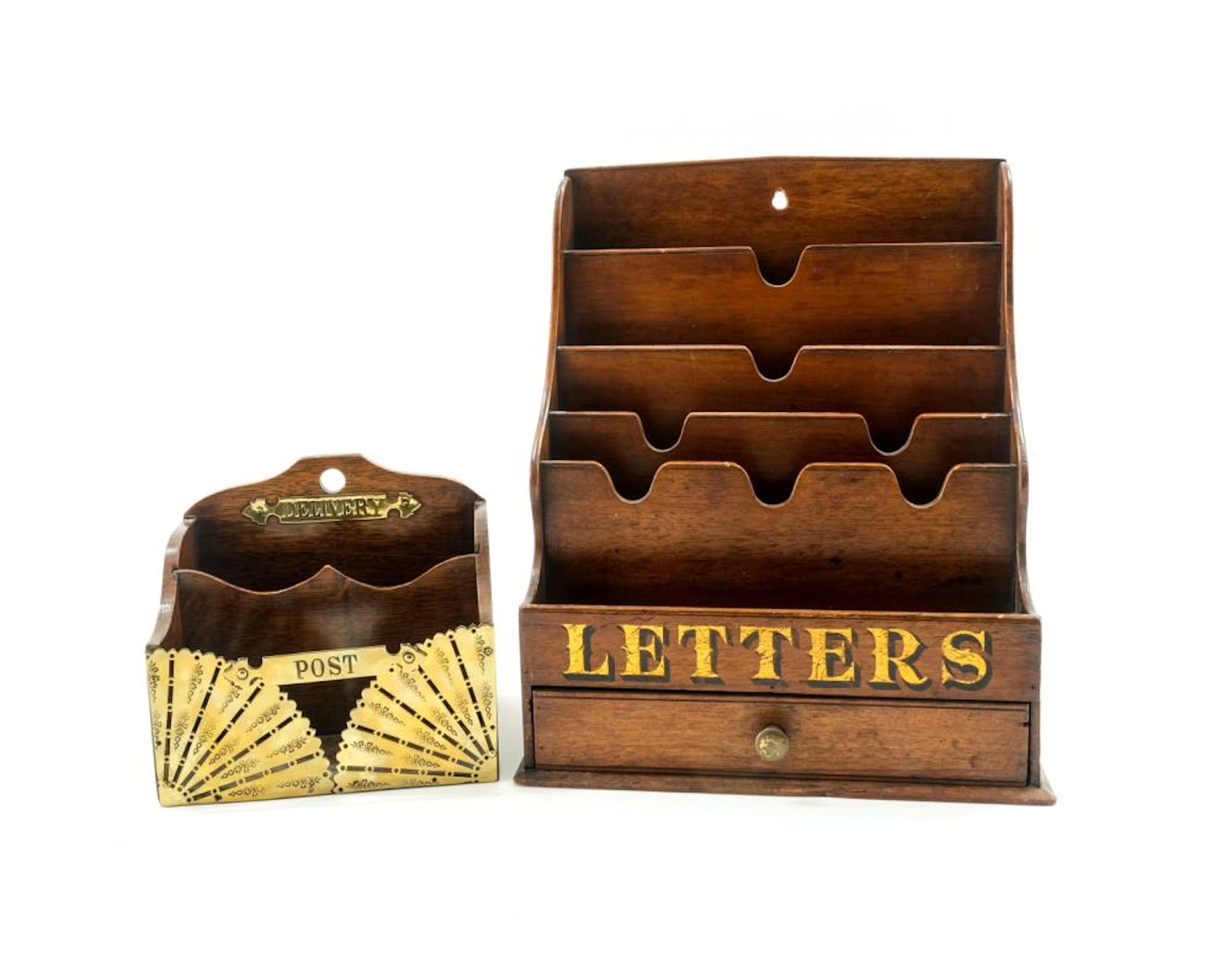 2 Antique Oak Letter and Mail Boxes