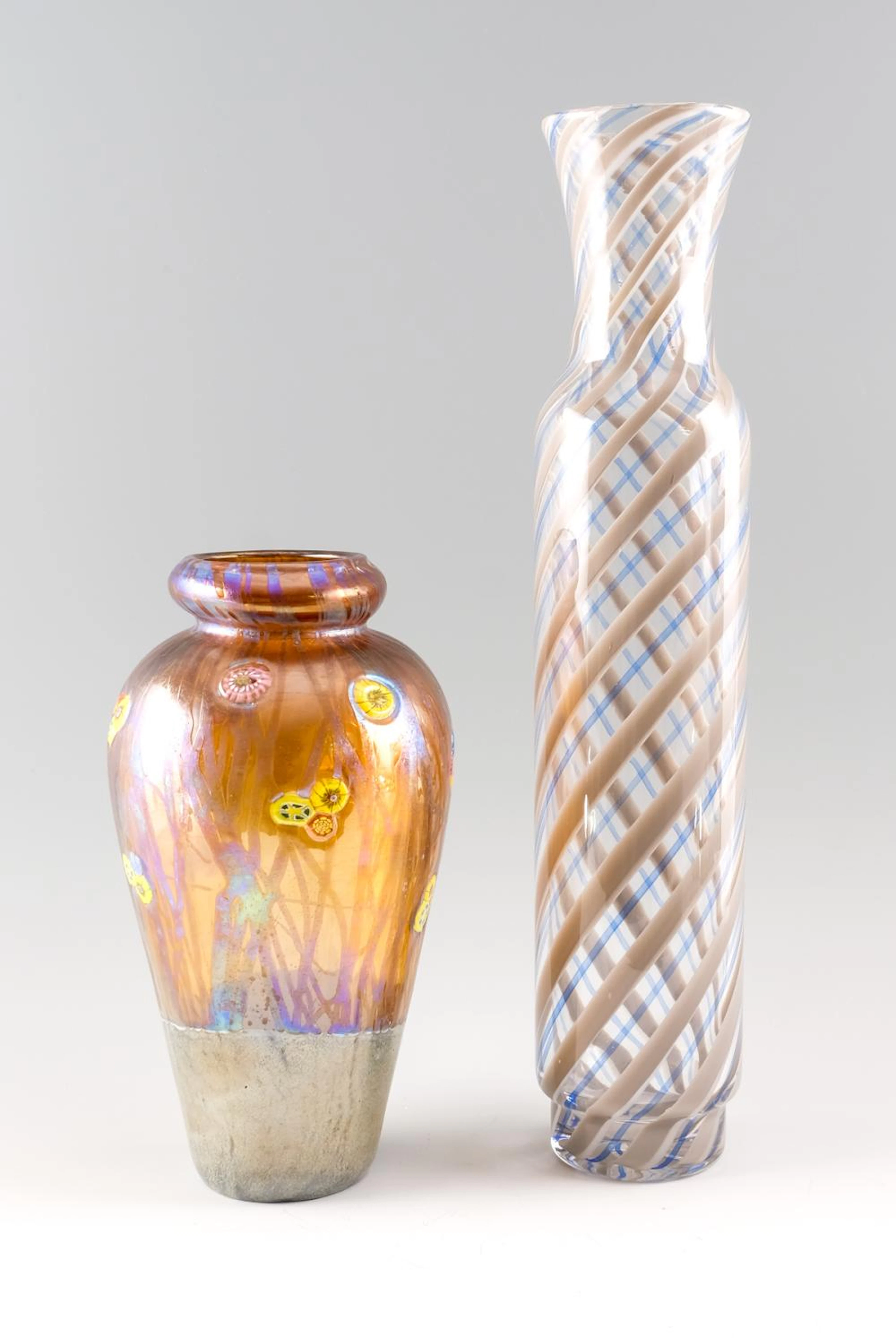 2 Tall Art Glass Vases