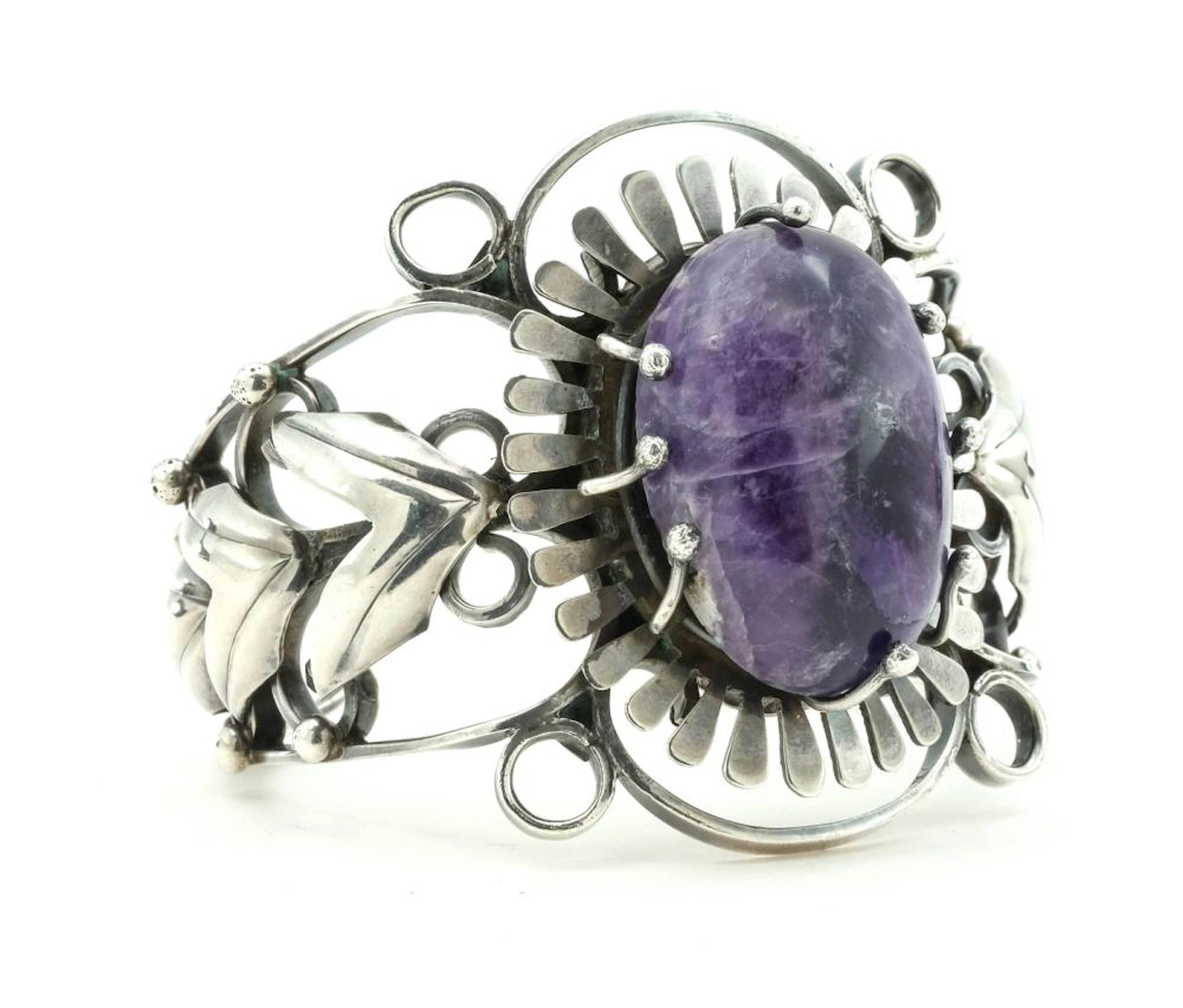Mexican Sterling Silver & Gemstone Cuff Bracelet