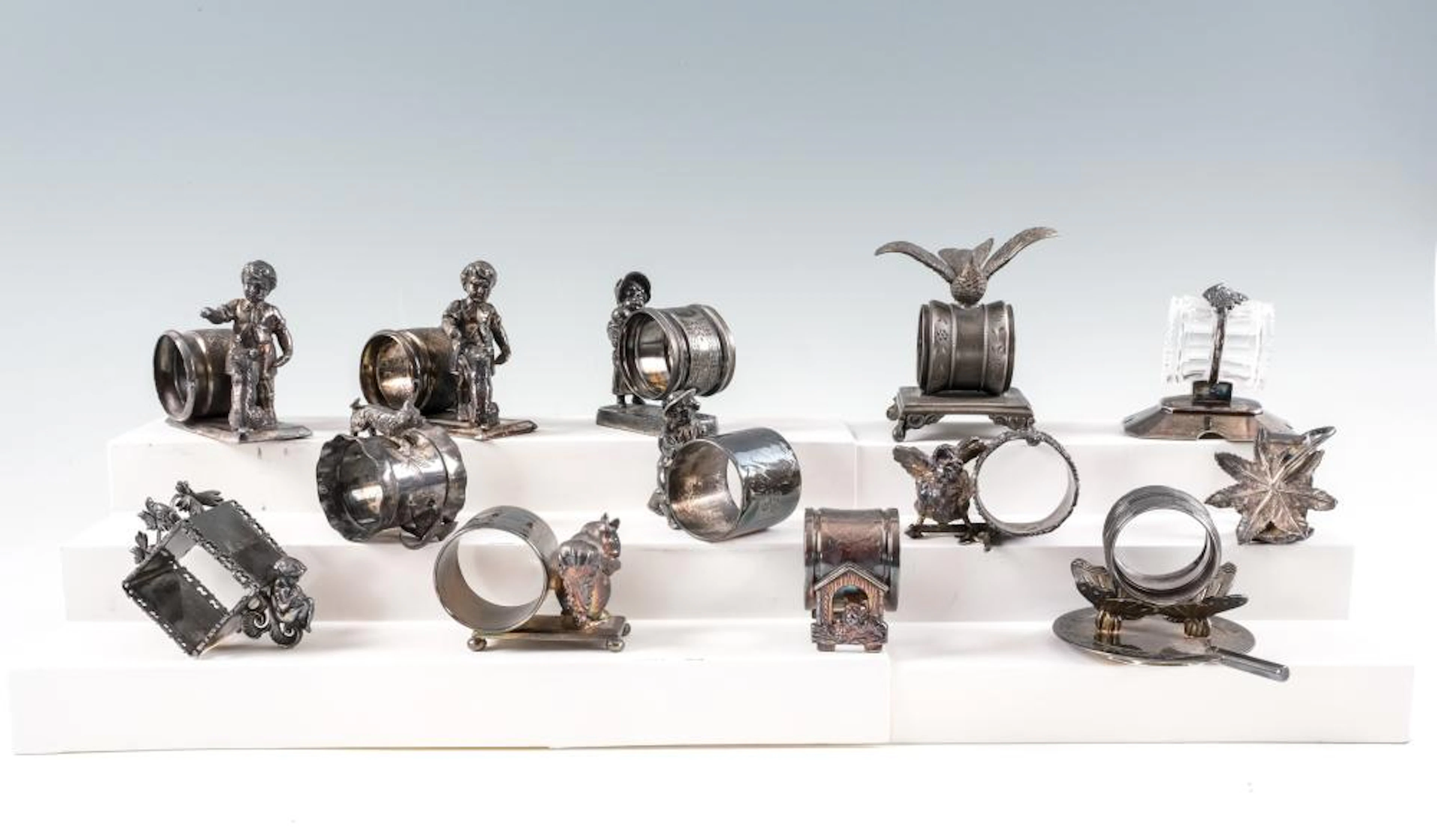 13 Silverplate Figural Napkin Rings - Meriden Made