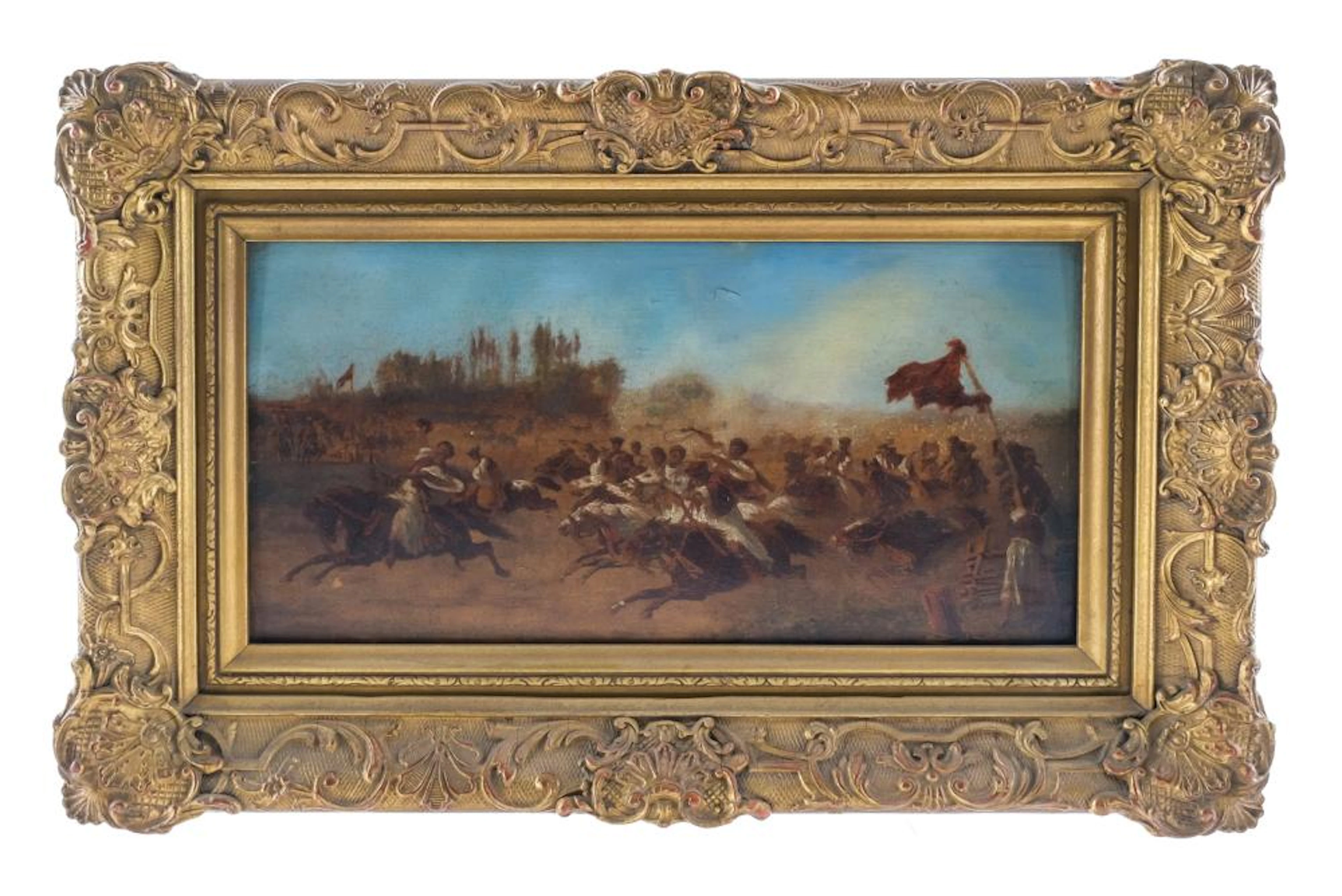"Cossack Horse-Race" Oil on Panel Painting