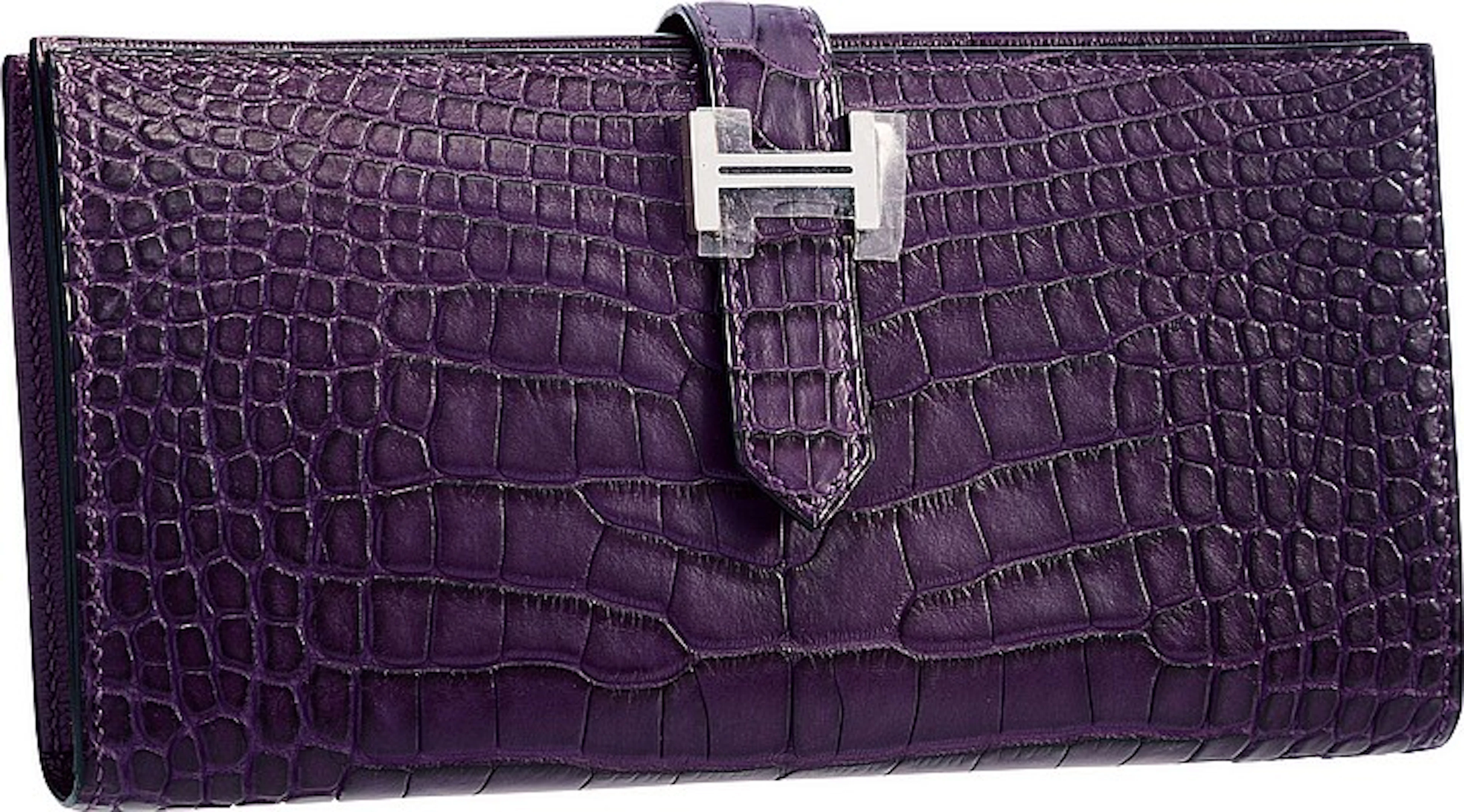 Hermes Matte Amethyst Alligator Bearn Wallet with Palla