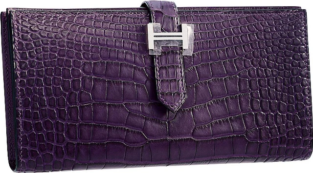 Hermes Matte Amethyst Alligator Bearn Wallet with Palla