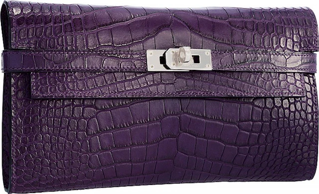 Hermes Matte Amethyst Alligator Kelly Long Wallet with