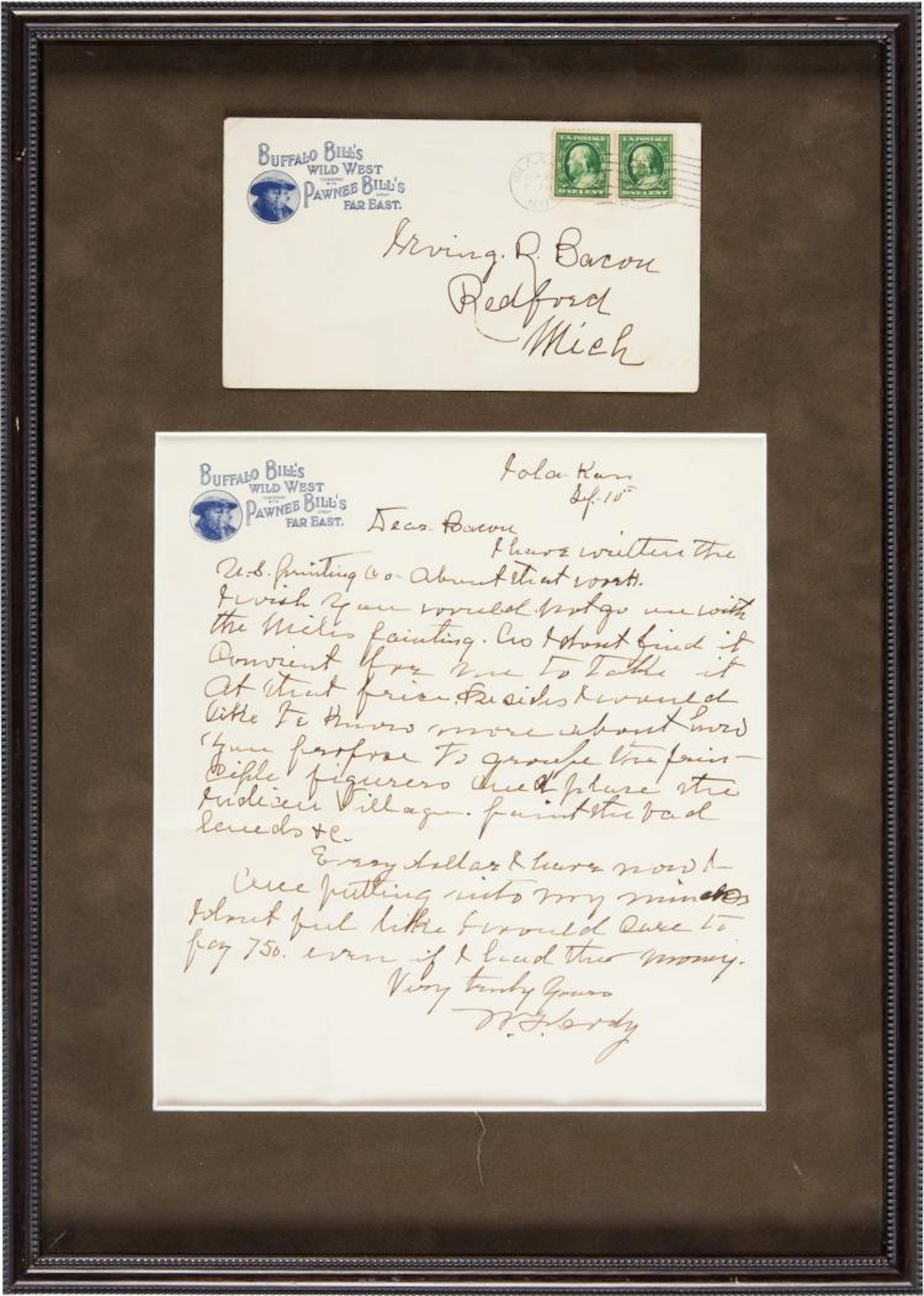 William F. "Buffalo Bill" Cody: Autograph Letter Signed