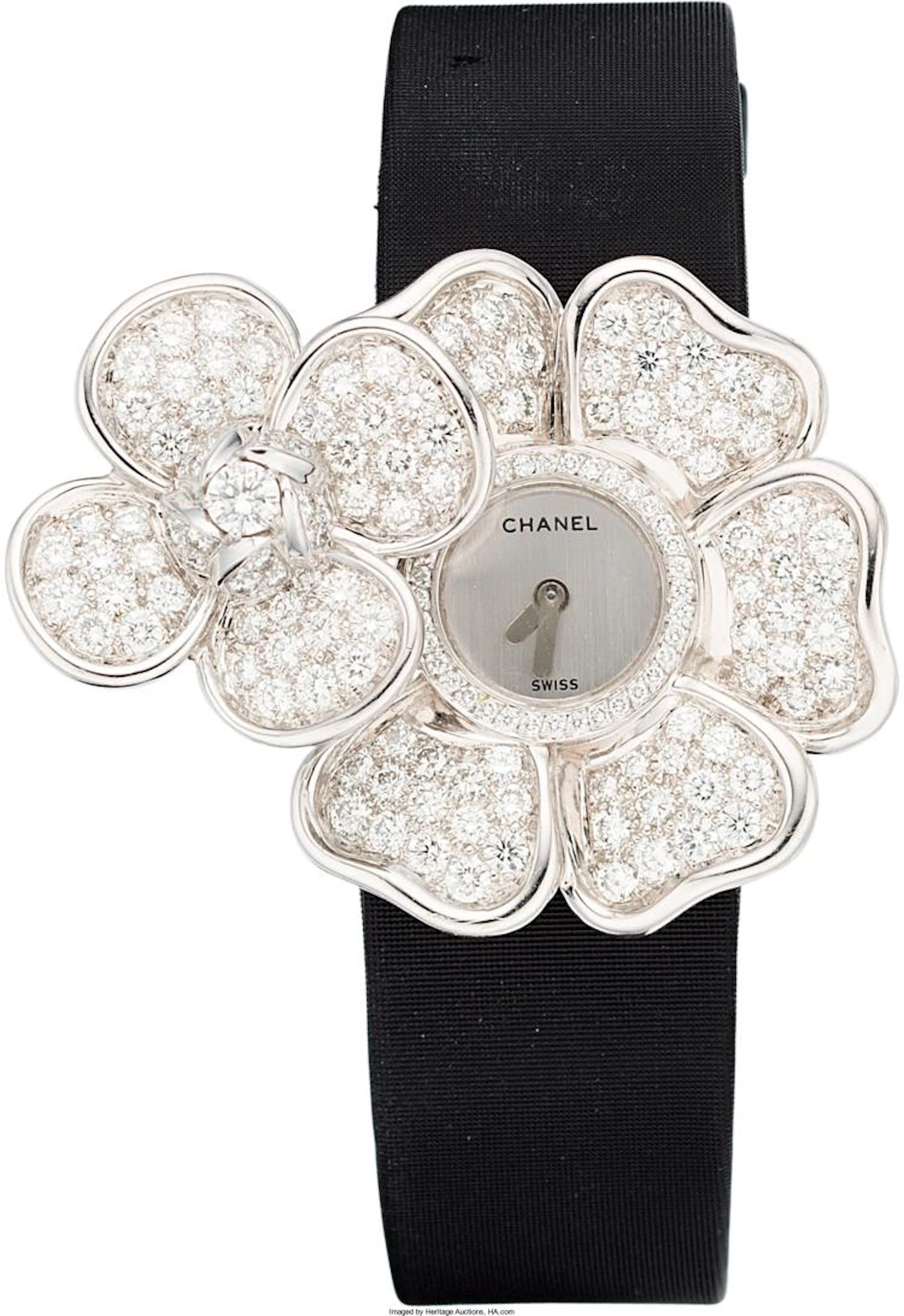 Chanel Diamond & 18K White Gold Secret Camellia Watch Pristine Condition 1.5" Wi