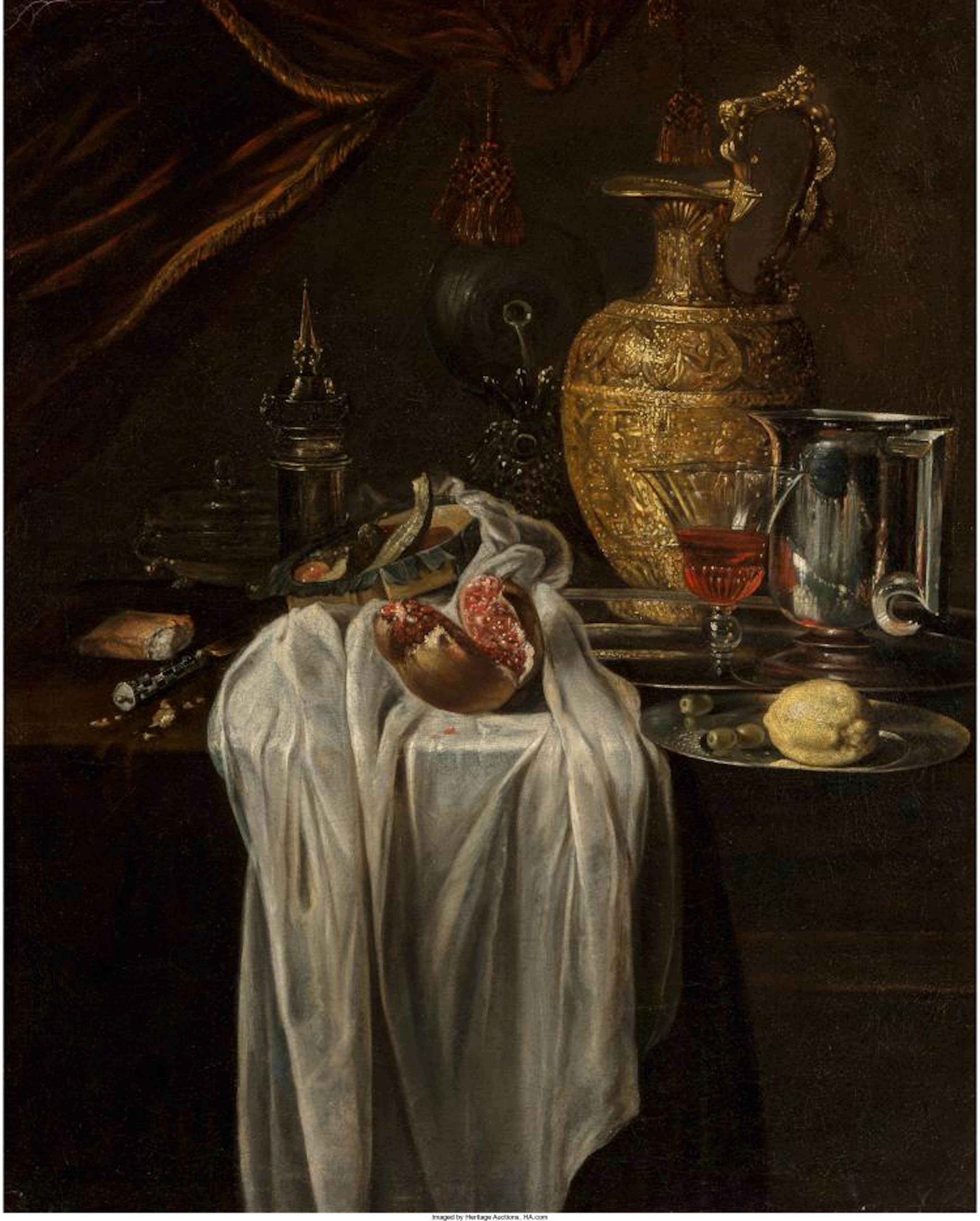 CIRCLE OF WILLEM KALF (DUTCH, 1619-1693) STILL LIFE WITH EWER, VESSELS, LEMON, M