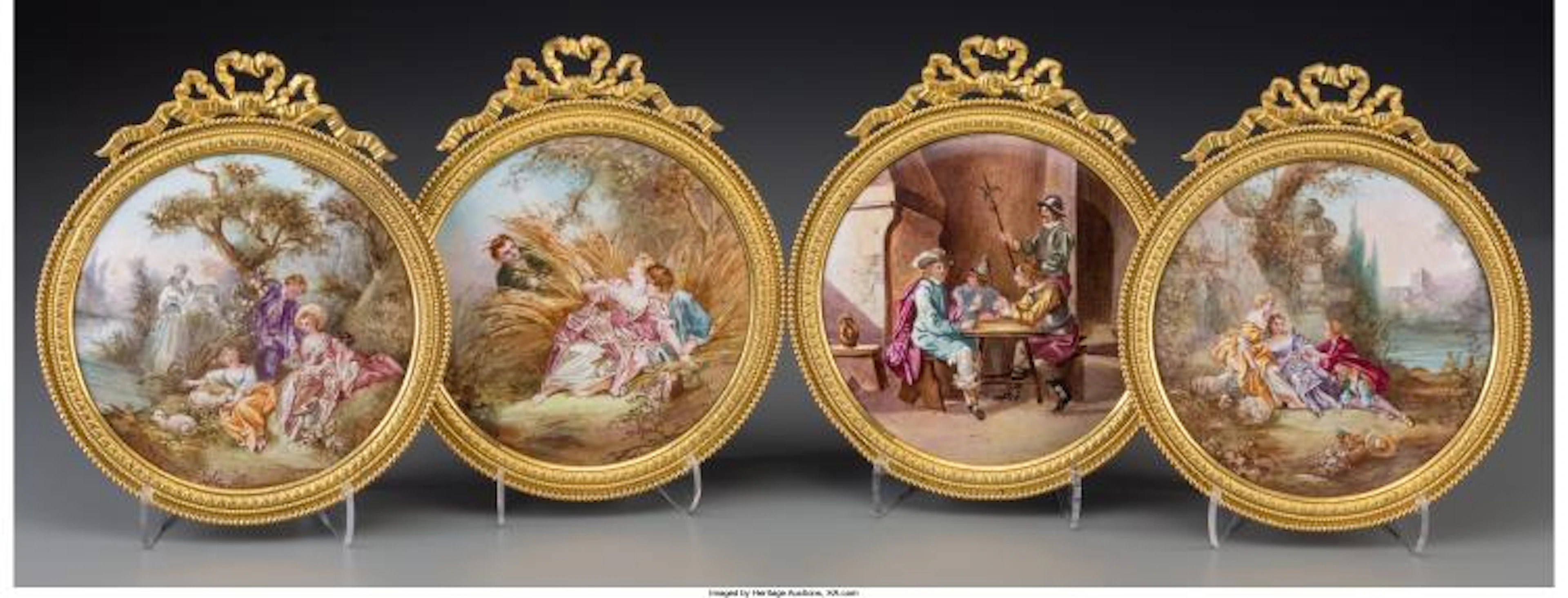 FOUR FRENCH ENAMELED AND GILT BRONZE PLAQUES AFTER FRANÇOIS BOUCHER, LATE 19TH-E