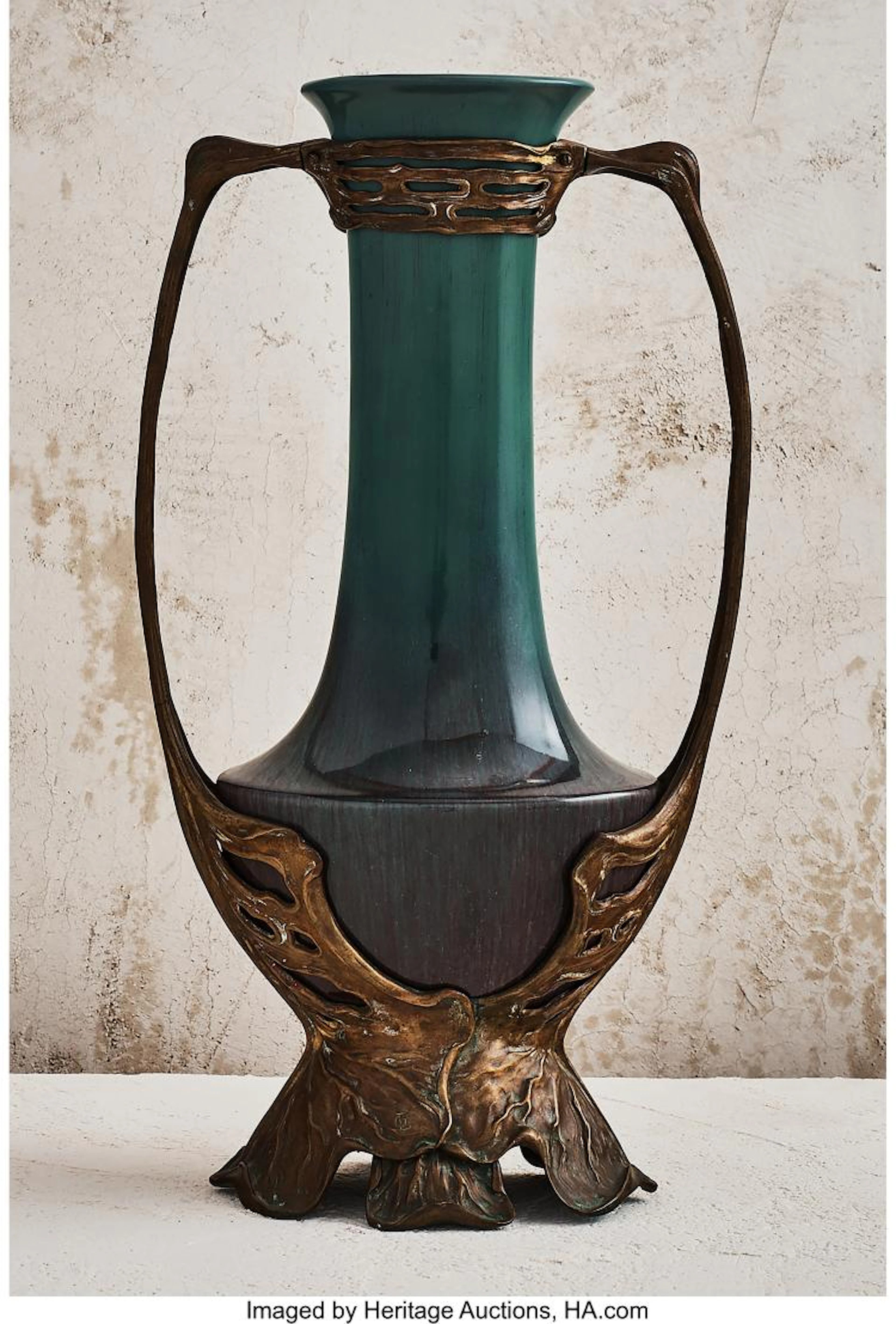 OTTO ECKMANN (GERMAN, 1865-1902) MOUNTED JADE VASE, CIRCA 1900 GLAZED STONEWEAR,