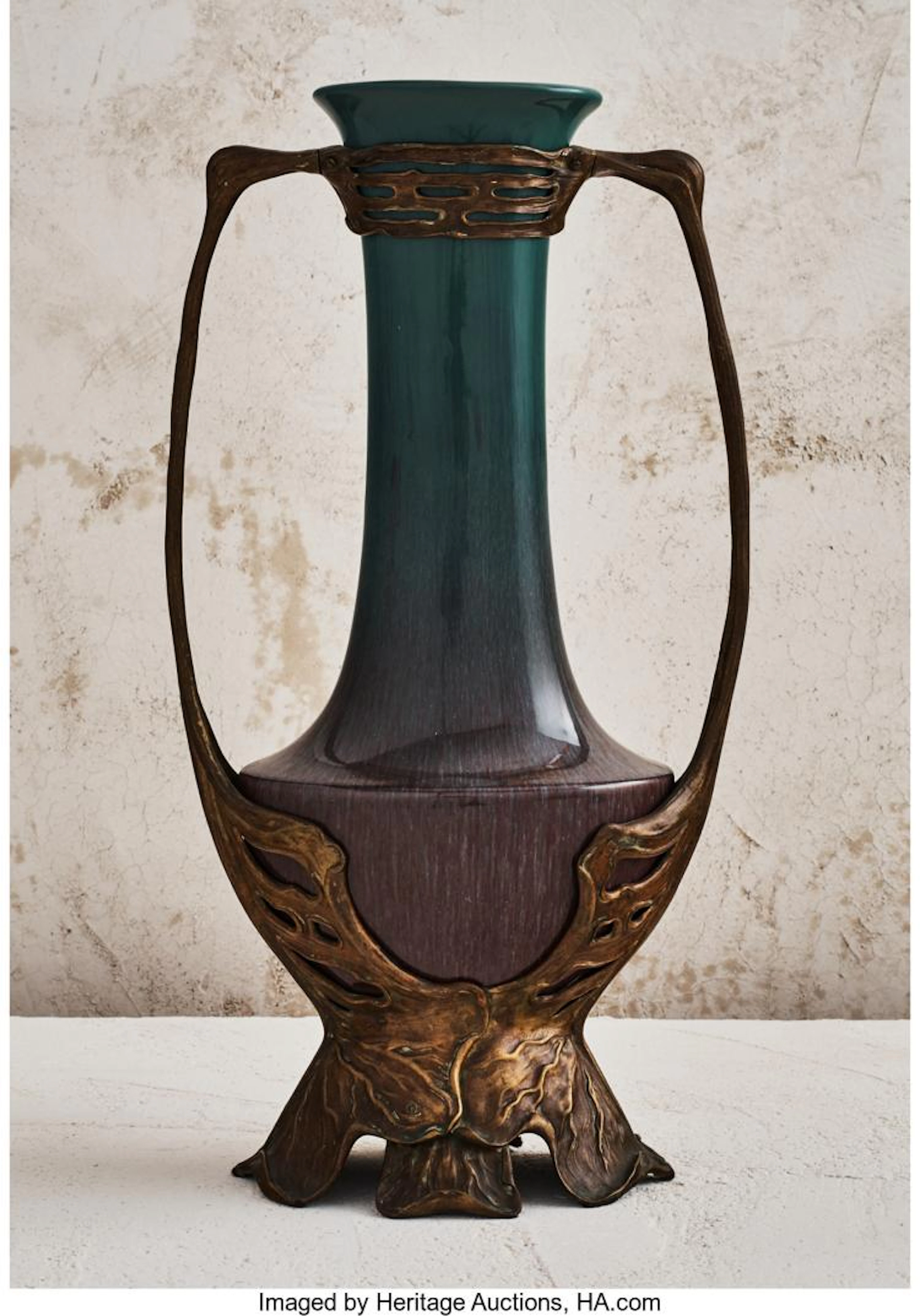 OTTO ECKMANN (GERMAN, 1865-1902) HANDLED VASE, CIRCA 1900 GLAZED STONEWARE WITH