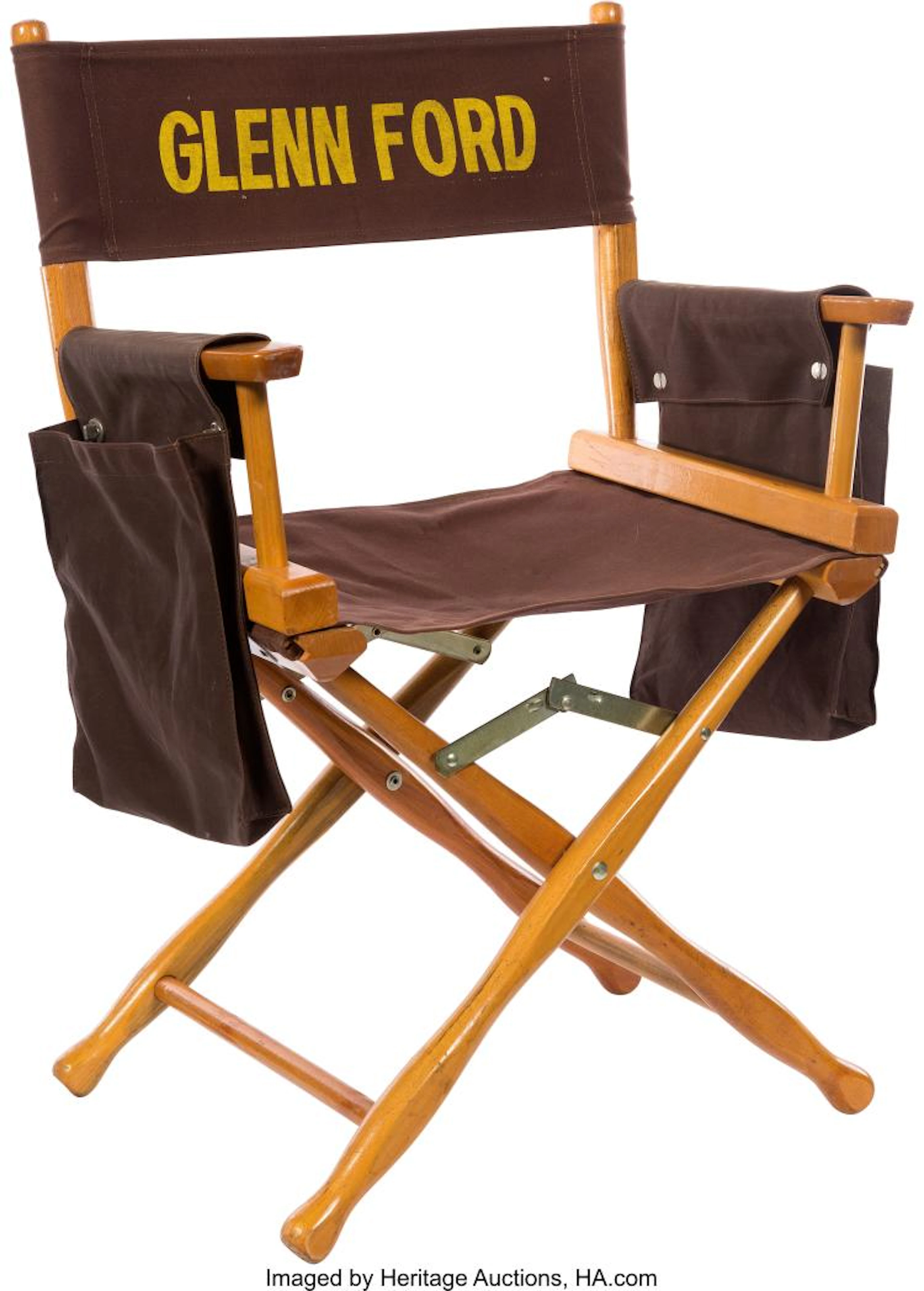 A GLENN FORD DIRECTOR'S CHAIR, CIRCA 1950S. WOODEN FRAME, BROWN CANVAS SEAT, SID