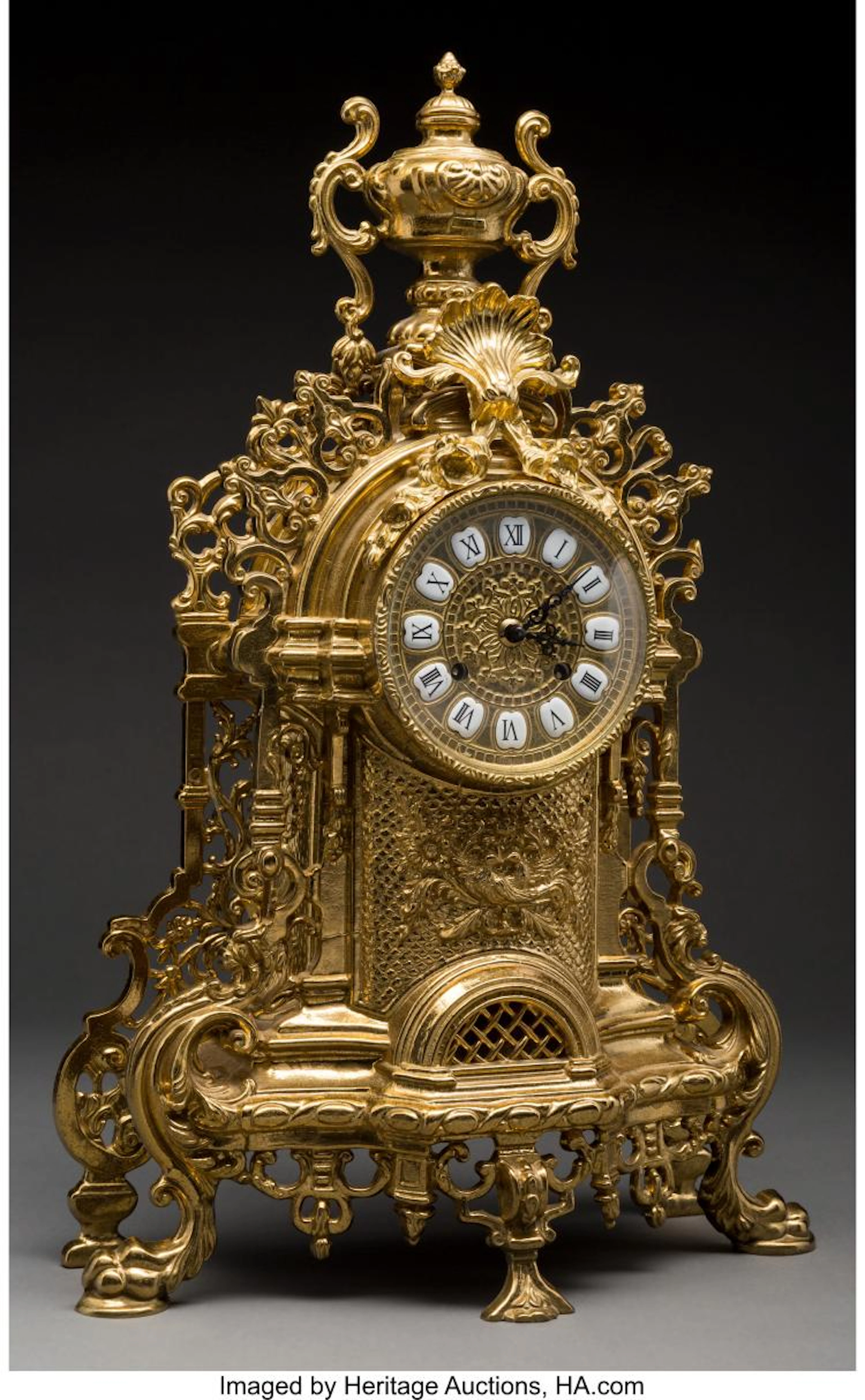A LANCINI ITALIAN GILT BRONZE MANTEL CLOCK MARKS: LANCINI, MADE IN ITALY 22-3/4