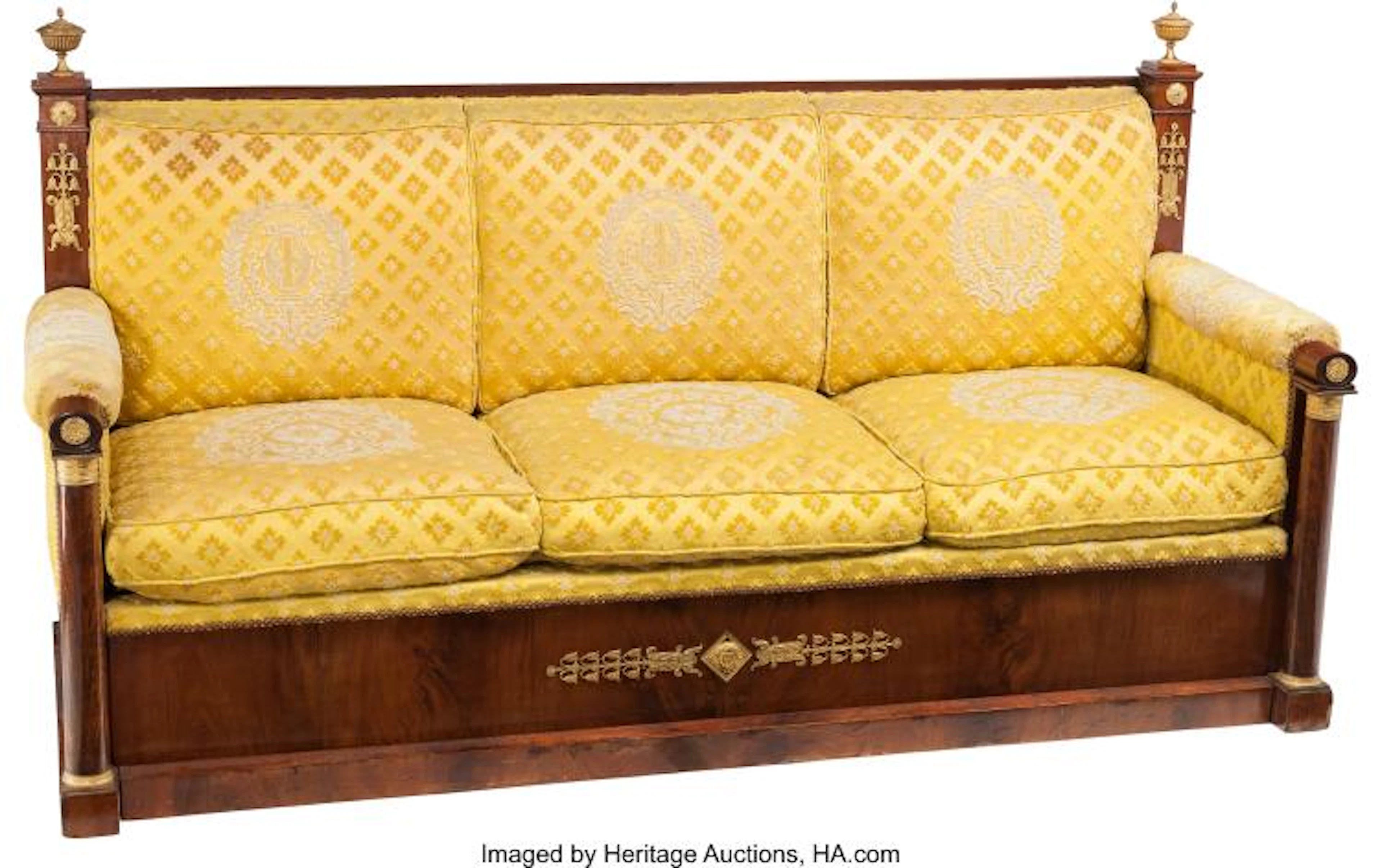 A GERMAN EMPIRE MAHOGANY AND GILT BRONZE UPHOLSTERED SCHRANK SOFA, SCHLESWIG-HOL