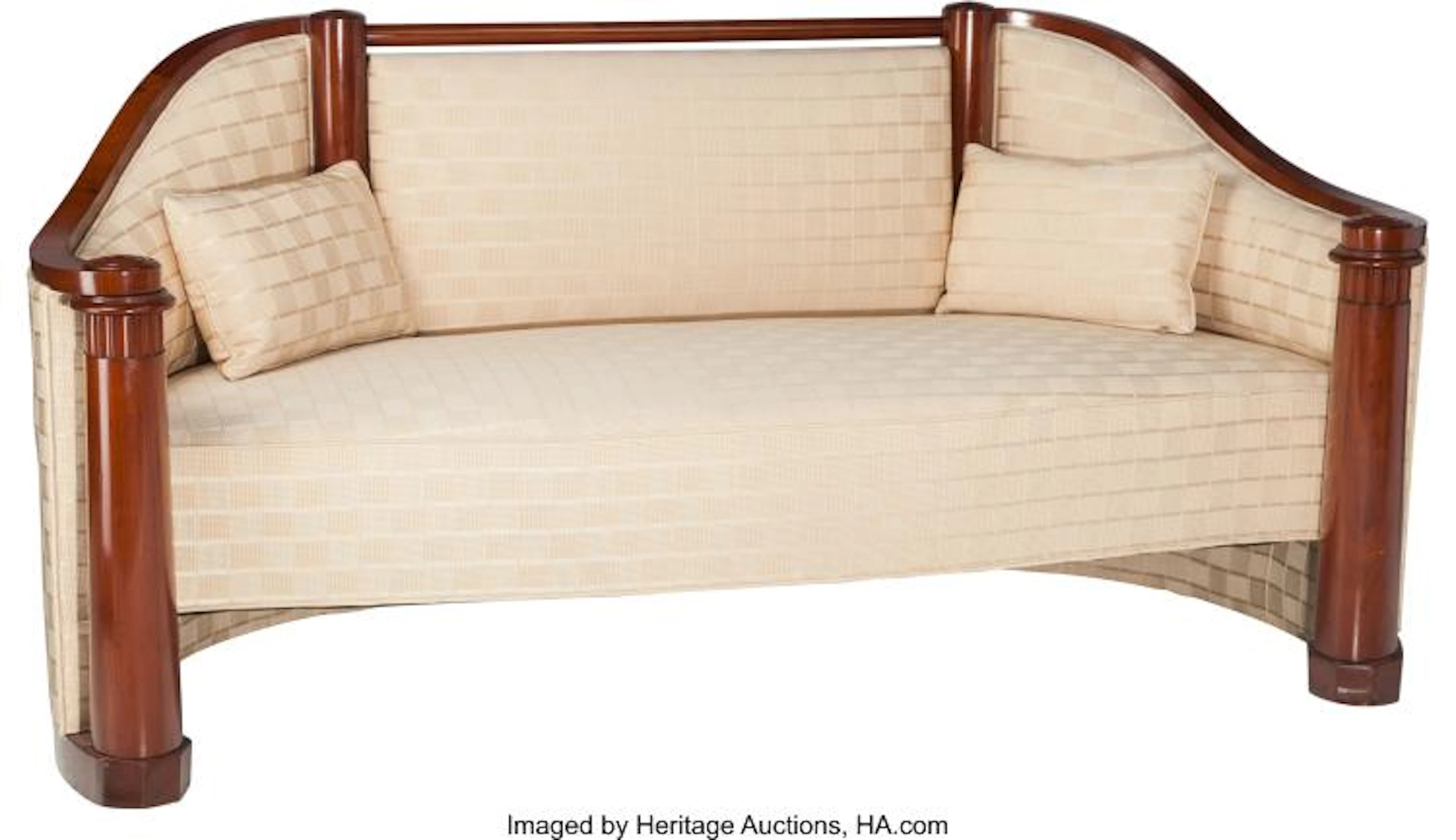 AN AUSTRO-HUNGARIAN BIEDERMEIER MAHOGANY BARREL-BACK SOFA WITH COLUMNS, CIRCA 18