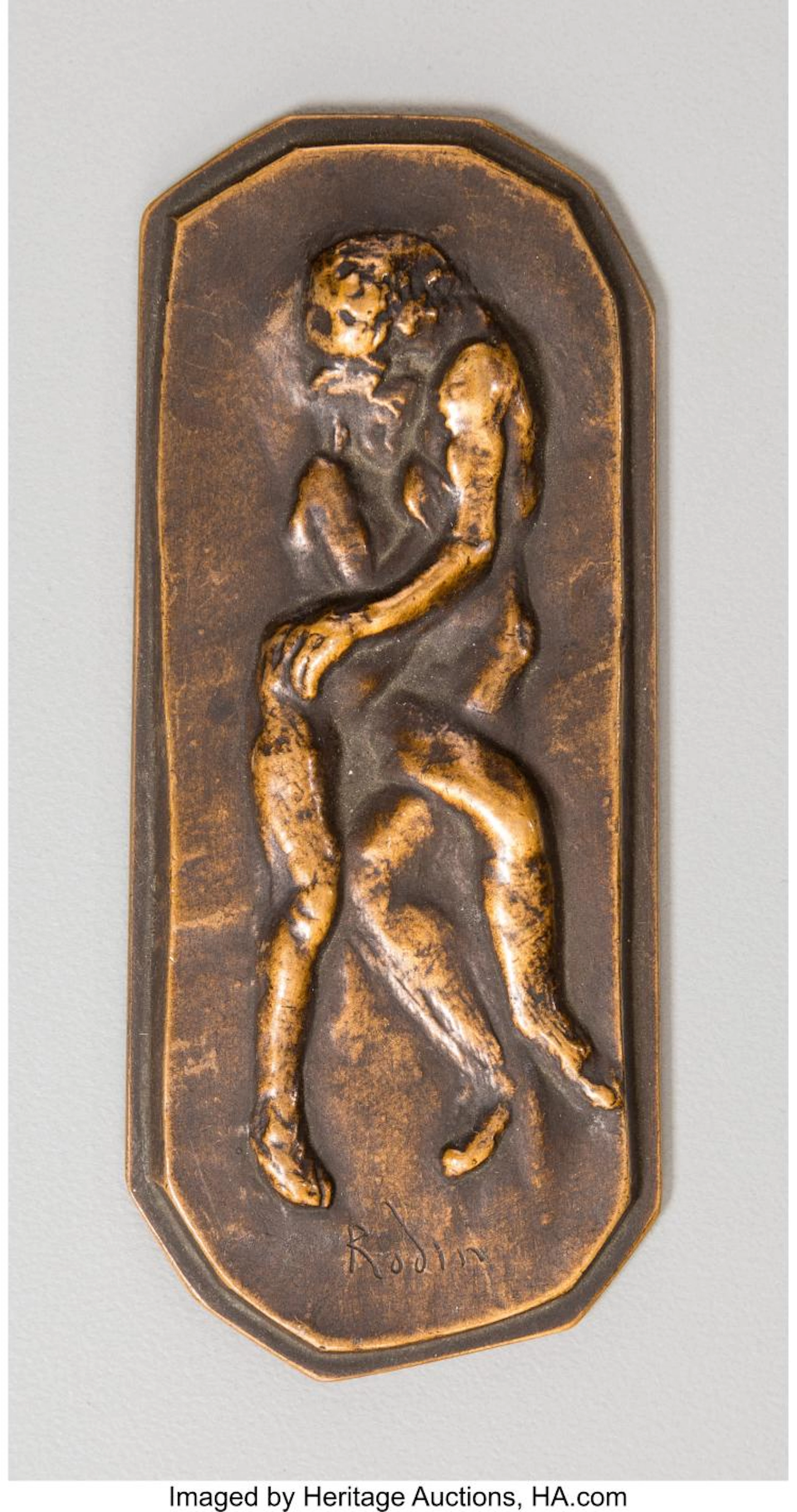 AN AUGUSTE RODIN (FRENCH, 1840-1917) BRONZE PROTECTION PLAQUE, CIRCA 1916 MARKS: