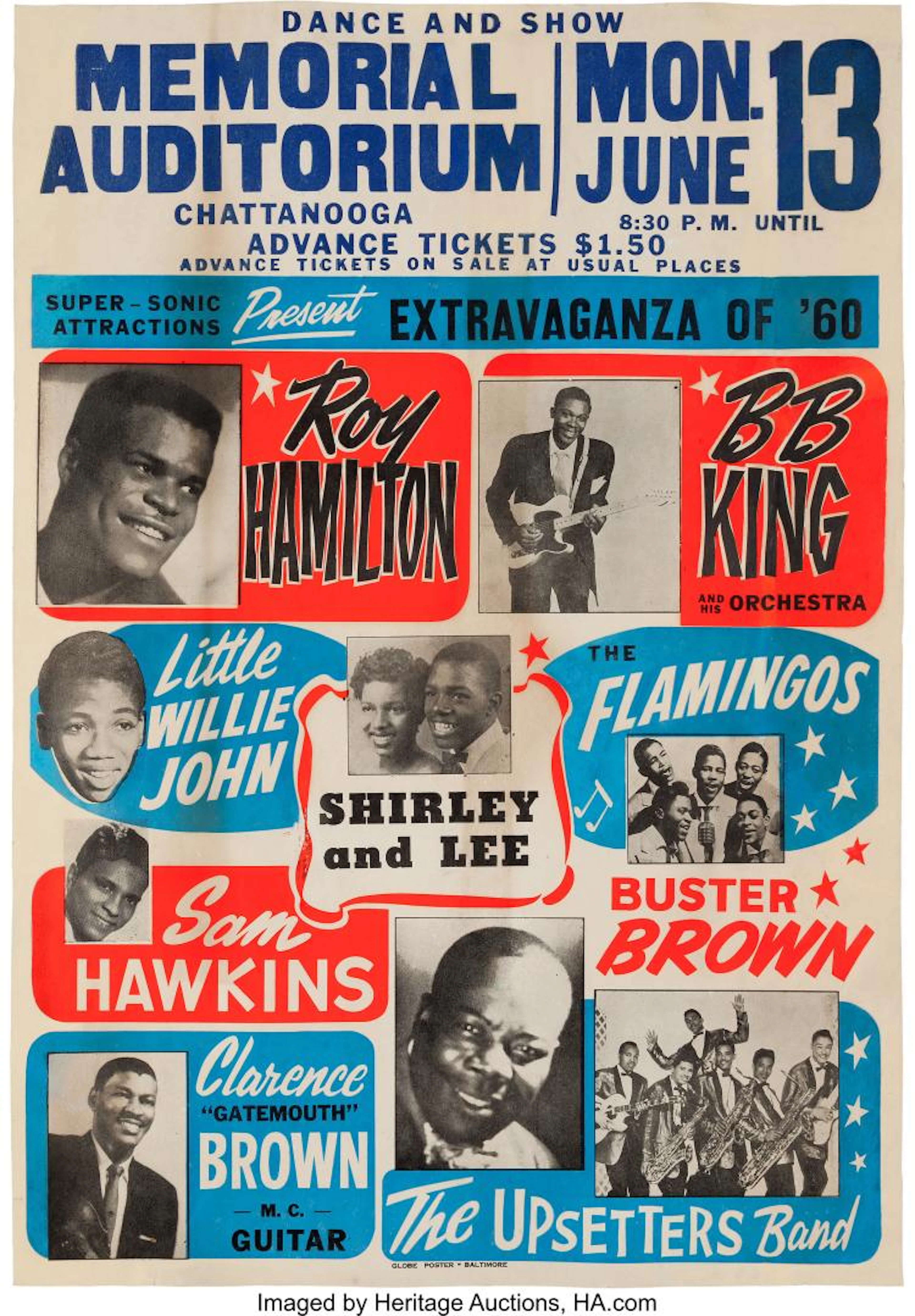 BB KING/FLAMINGOS MEMORIAL AUDITORIUM CONCERT POSTER (1960). EXTREMELY RARE. OVE