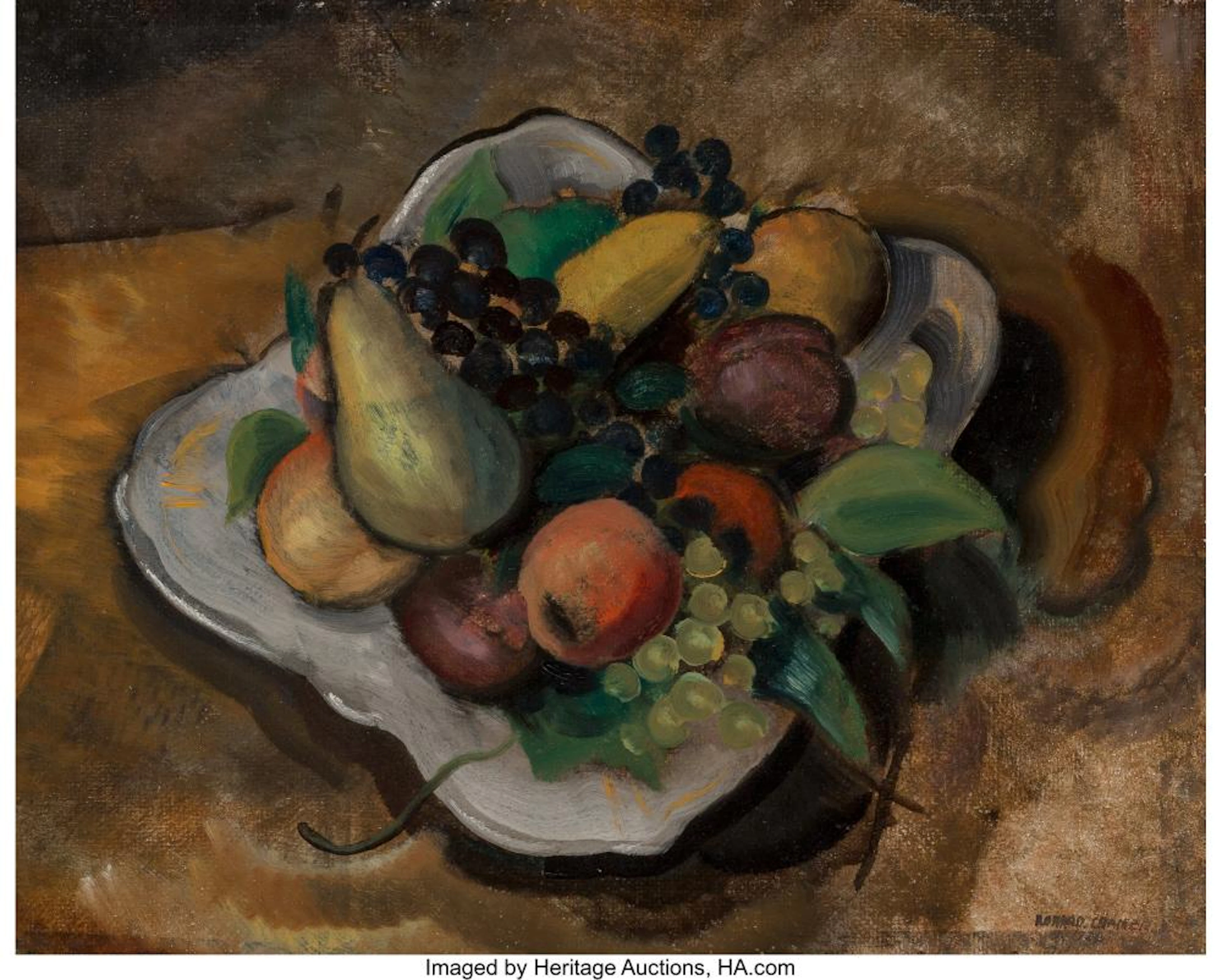 KONRAD CRAMER (AMERICAN, 1888-1963) FRUIT IN A DISH, 1929 OIL ON MASONITE 16 X 2
