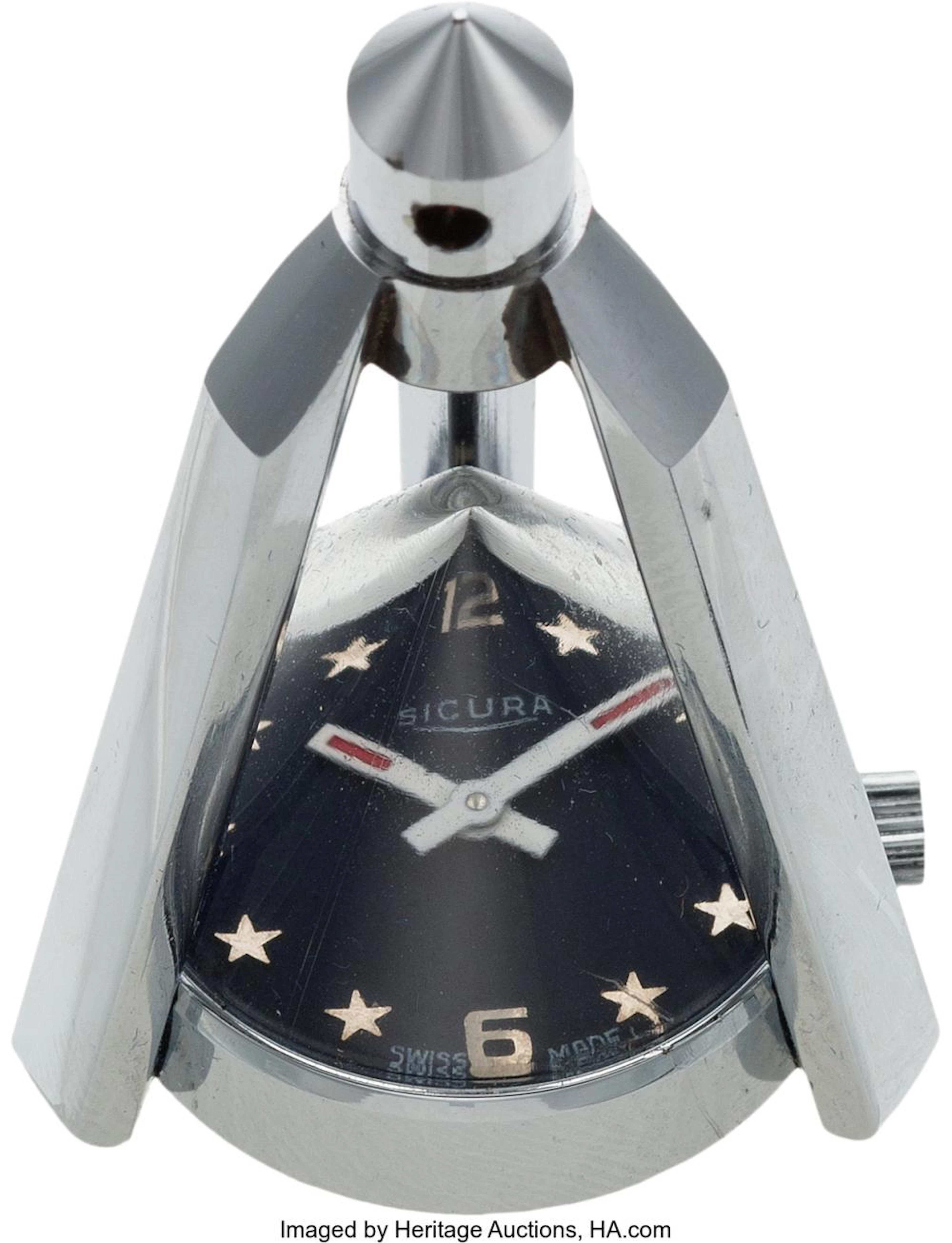 Apollo 11: Small Rocket-Shaped Clock "Armstrong-Collins-Aldrin 20 VII 1969" Dire