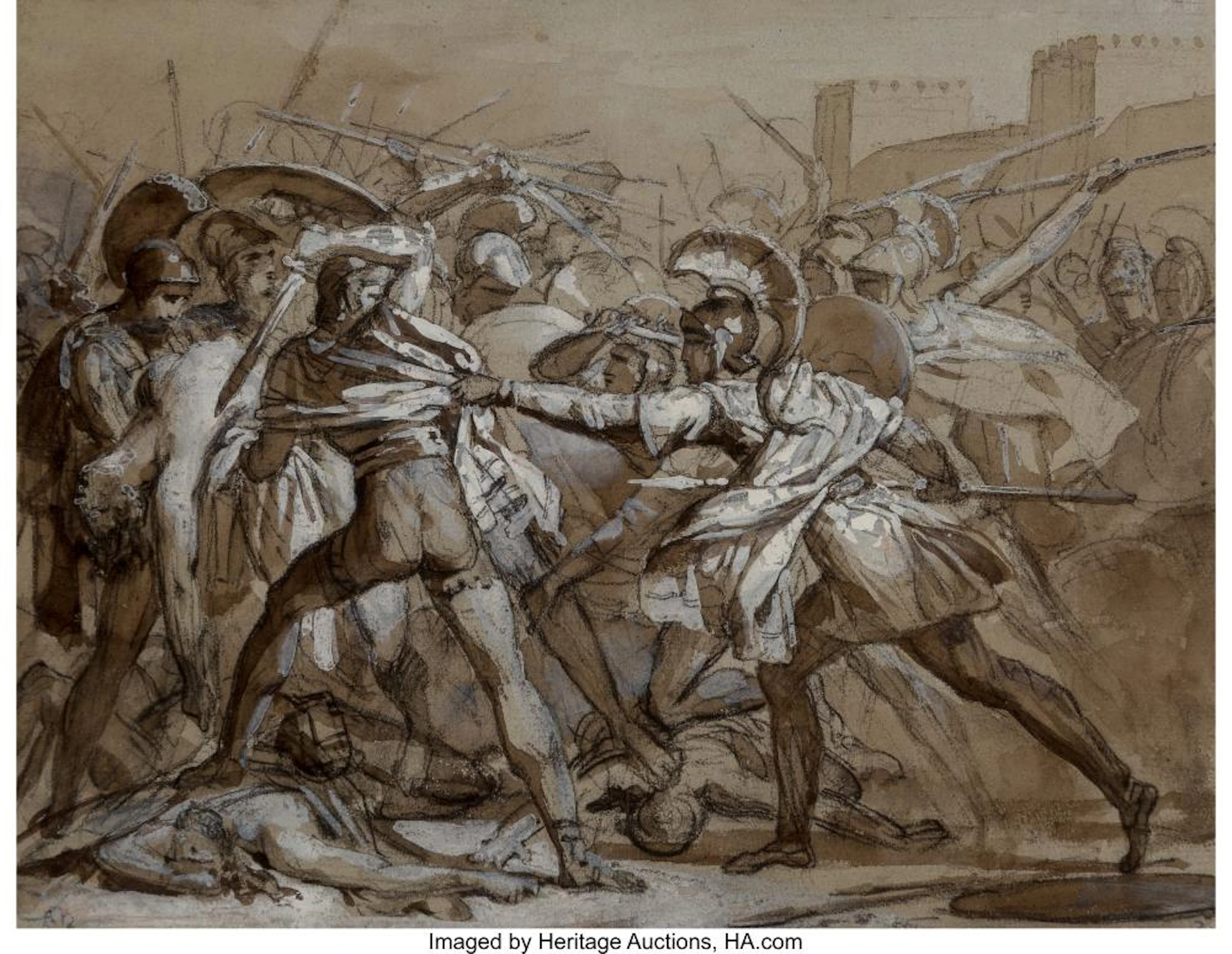 Francesco Hayez (Italian, 1791-1882) Dispute over the body of Patrocles Brown in