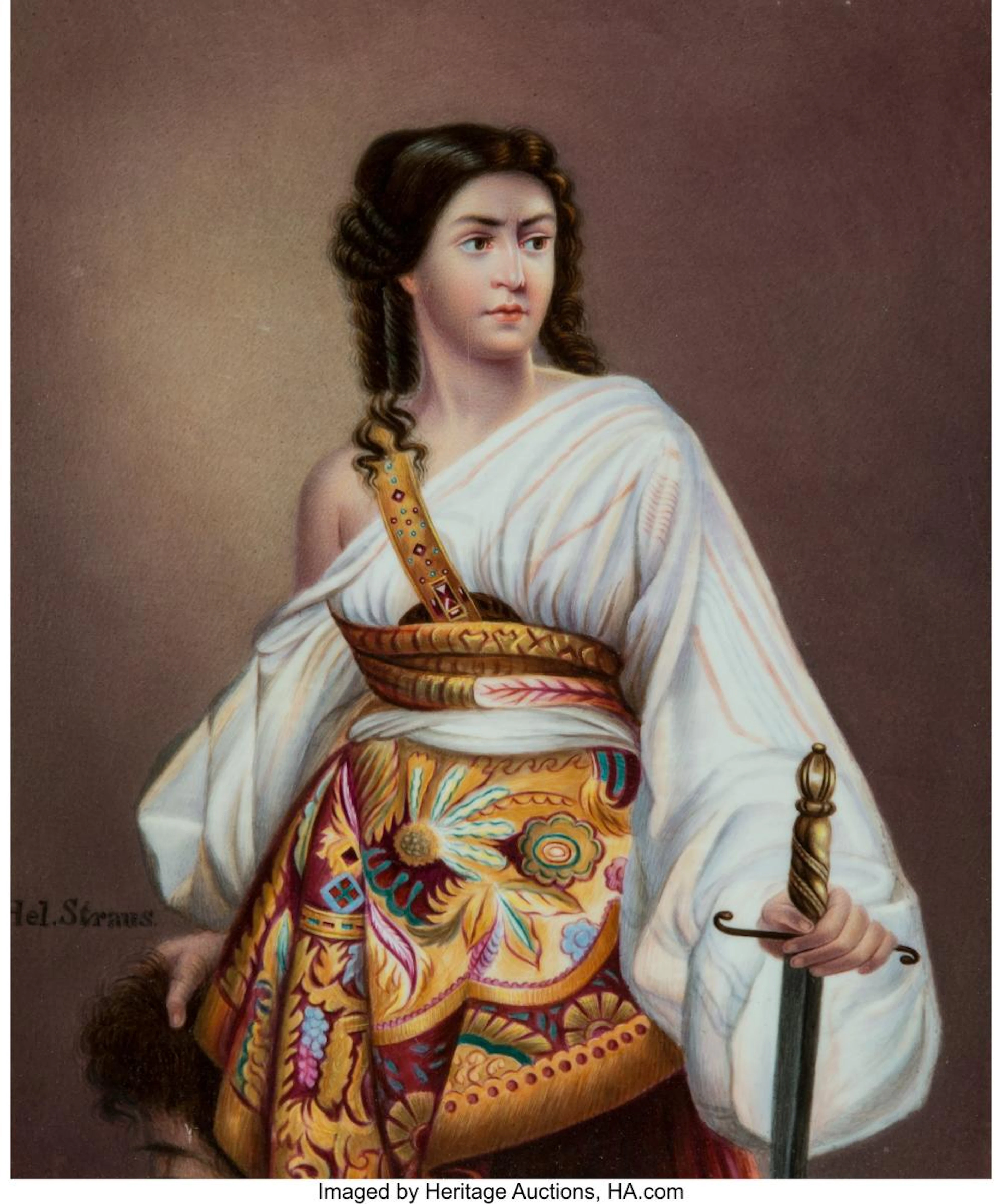 A KPM Painted Porcelain Plaque After August Riedel: Judith, Germany, late 19th-e