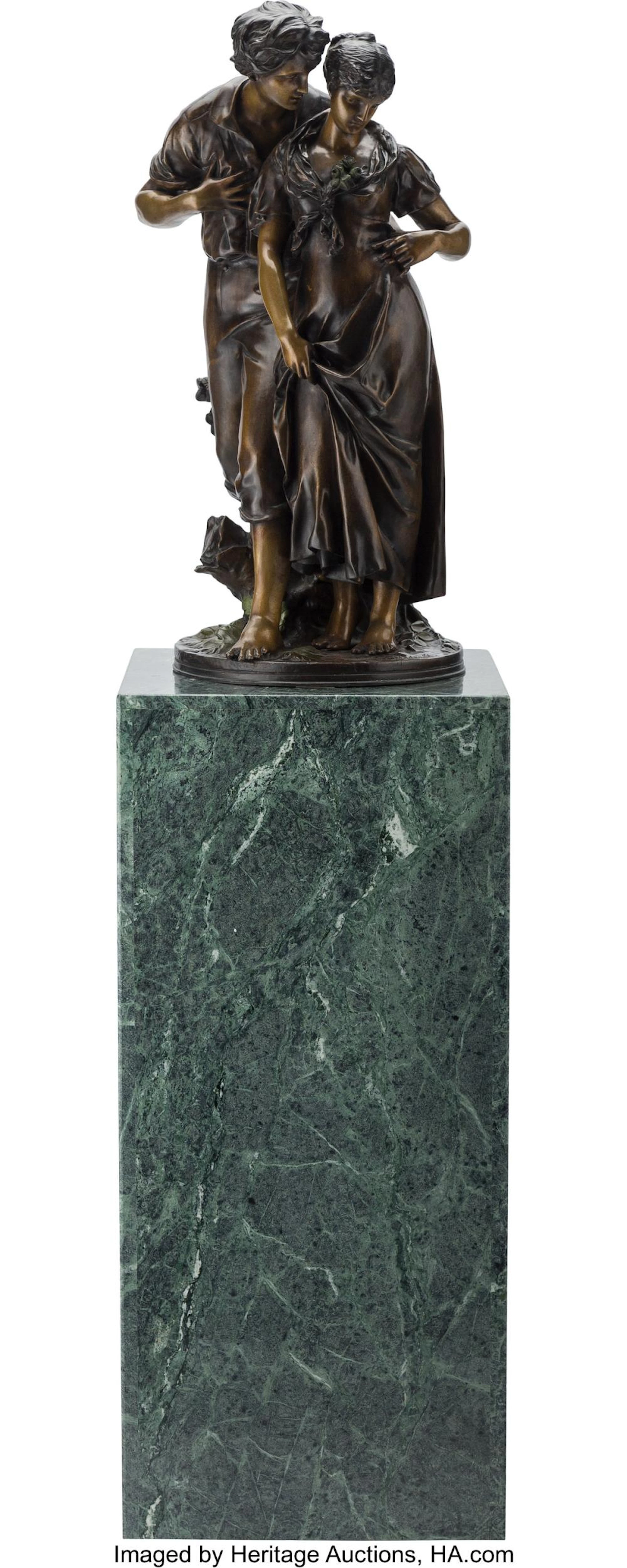After Luca Madrassi (Italian, 1848-1919) Courting Couple Bronze with brown and g