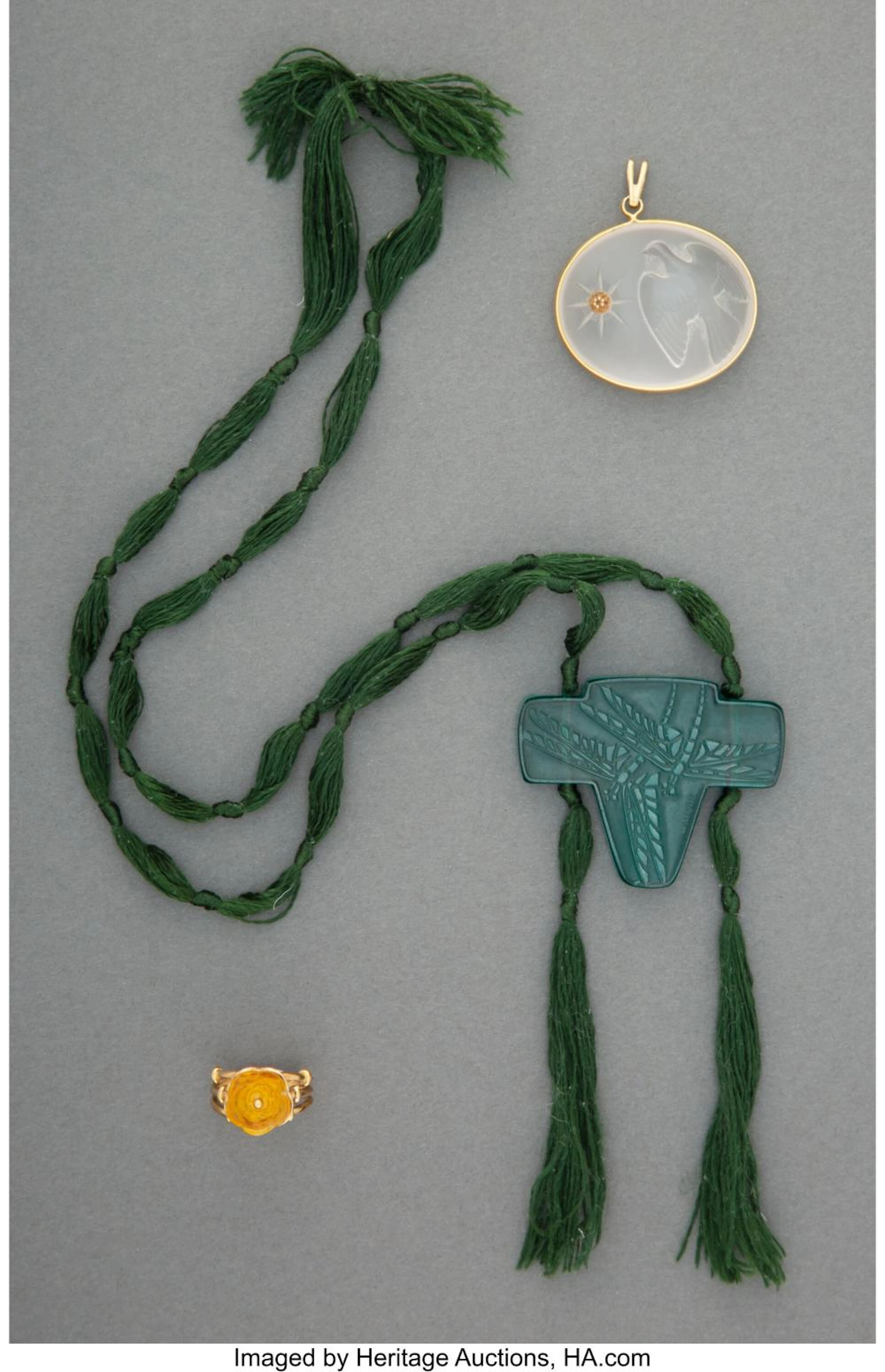 Three Lalique Glass Jewelry Articles Marks: LALIQUE, FRANCE 2-1/8 inches (5.4 cm