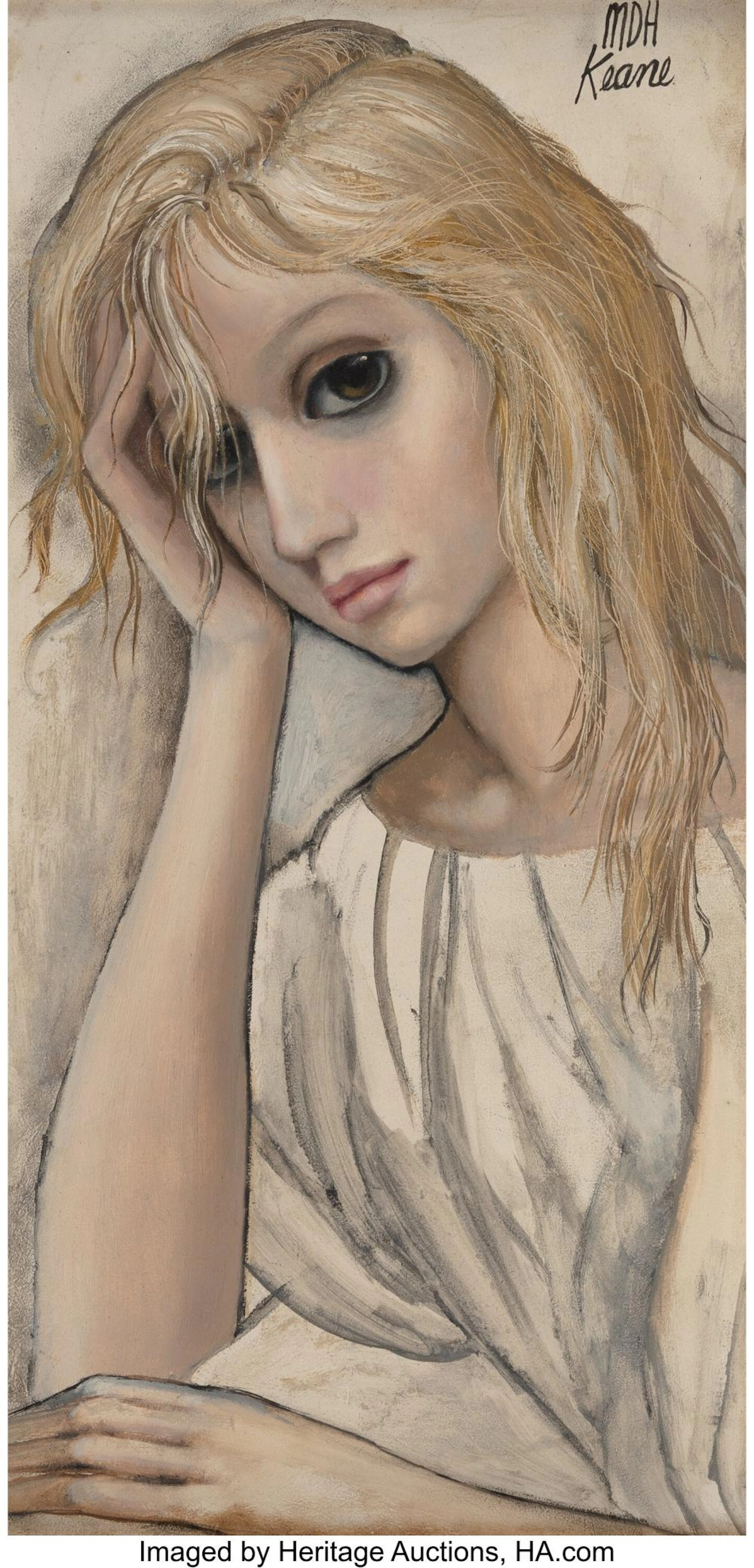 Margaret Keane (American, b. 1927) Pensive Beauty Oil on board 11-3/4 x 5-3/4 i