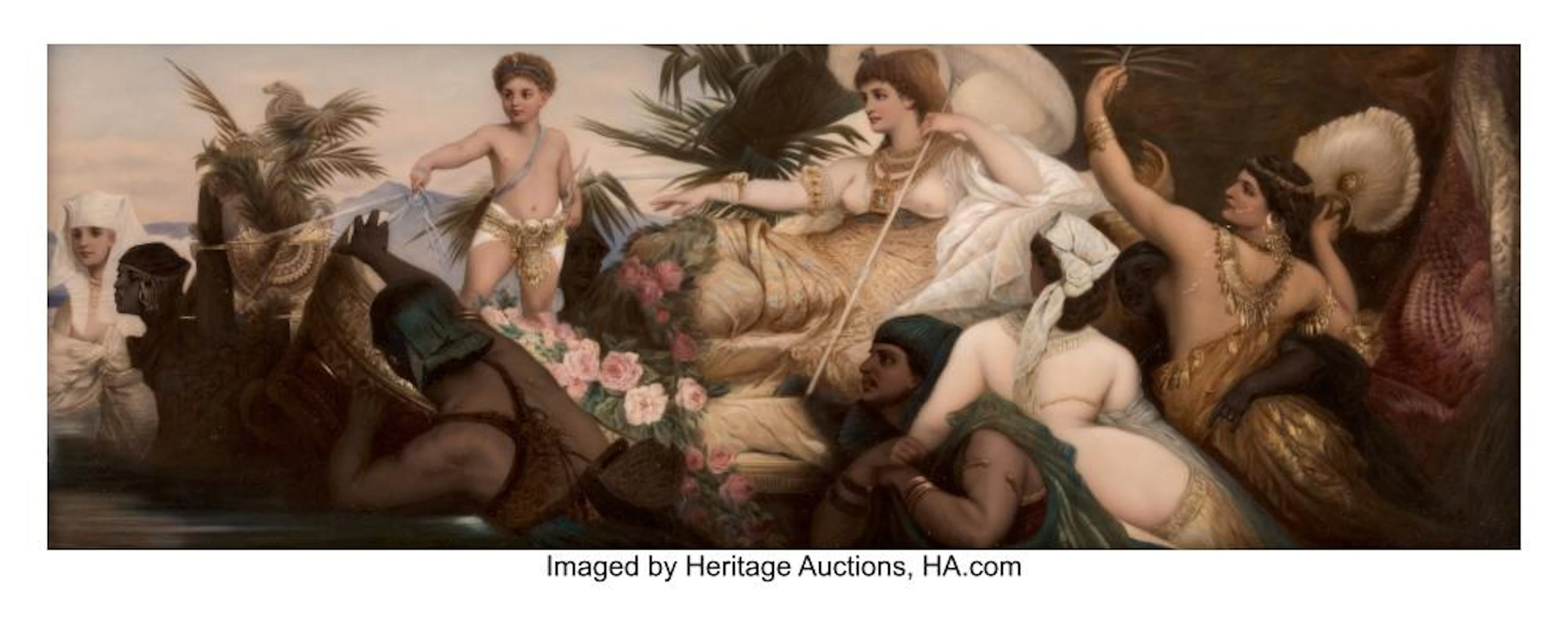 An Austrian Painted Porcelain Plaque in Carved Giltwood Frame After Hans Makart: