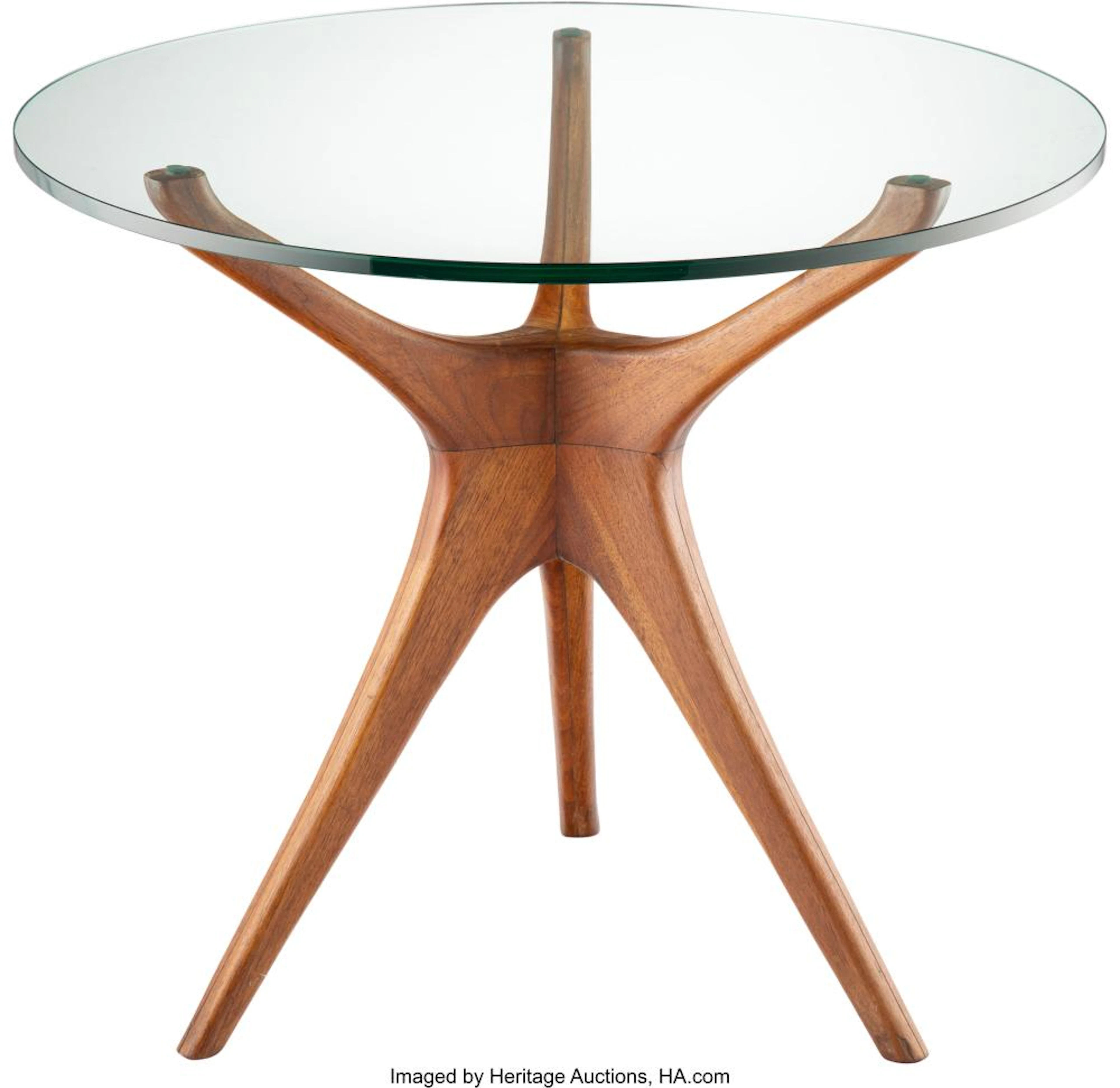 Vladimir Kagan (American, 1927-2016) Side Table, circa 1955 Walnut, glass 23 x 2