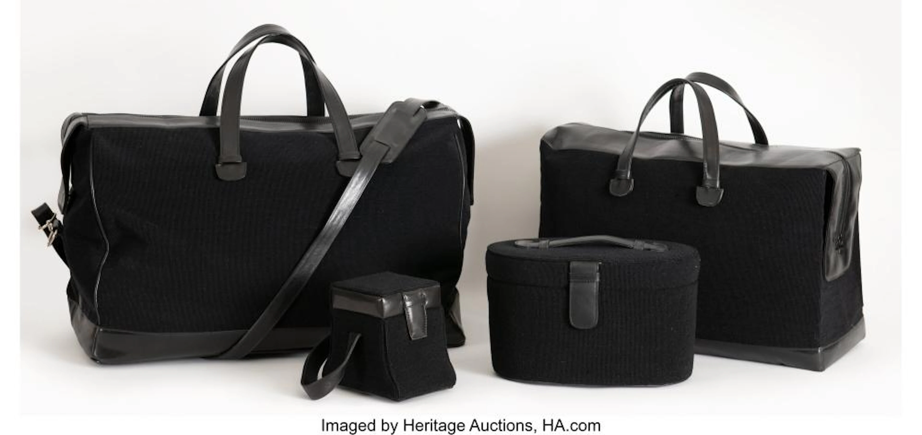Lorna Simpson (American, b. 1960) Set of 4 Leather Bags (Overnight Bag; Jumbo; L
