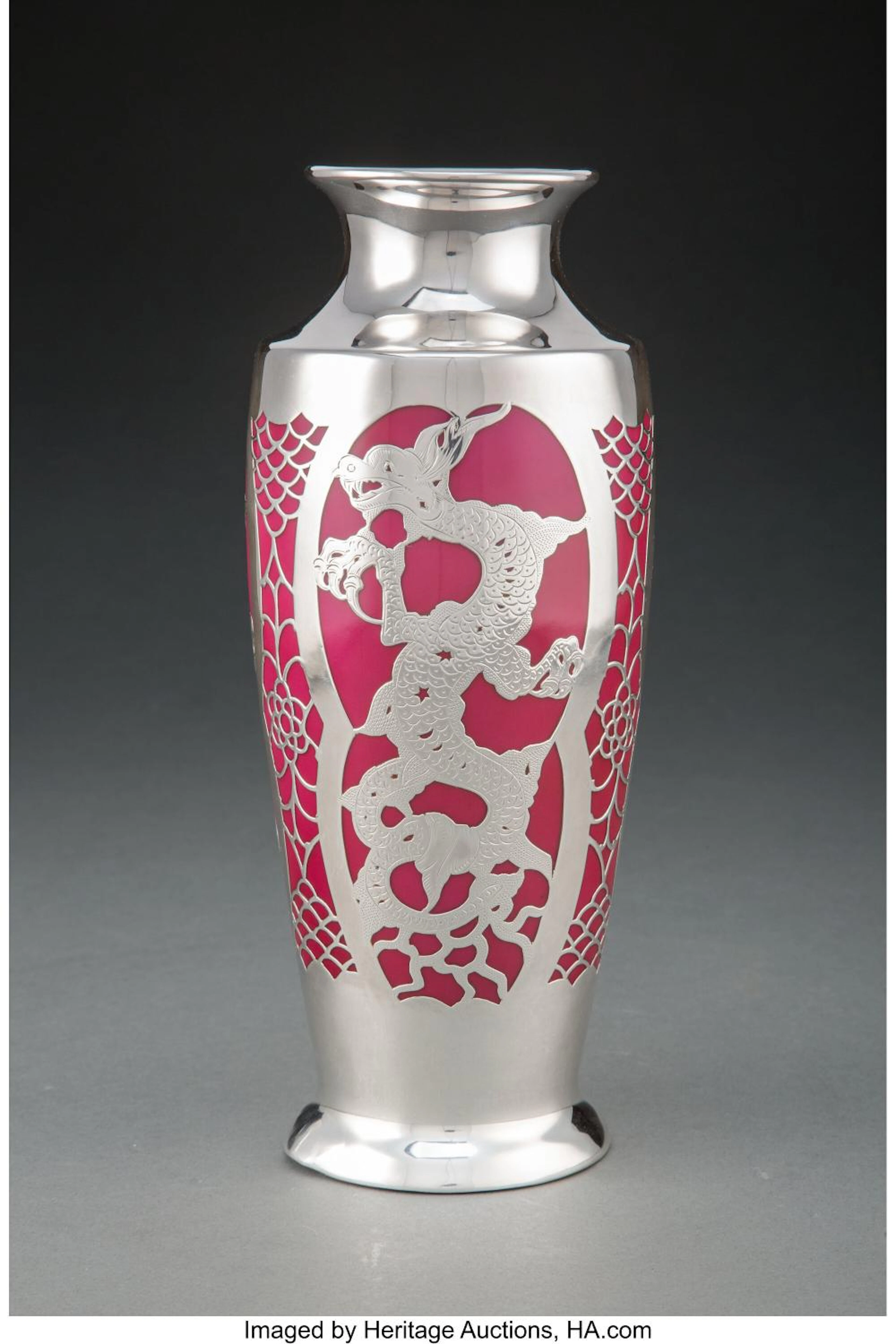 Karl Ens Porcelain Vase with Friedrich Deusch Silver Dragon Overlay, circa 1910