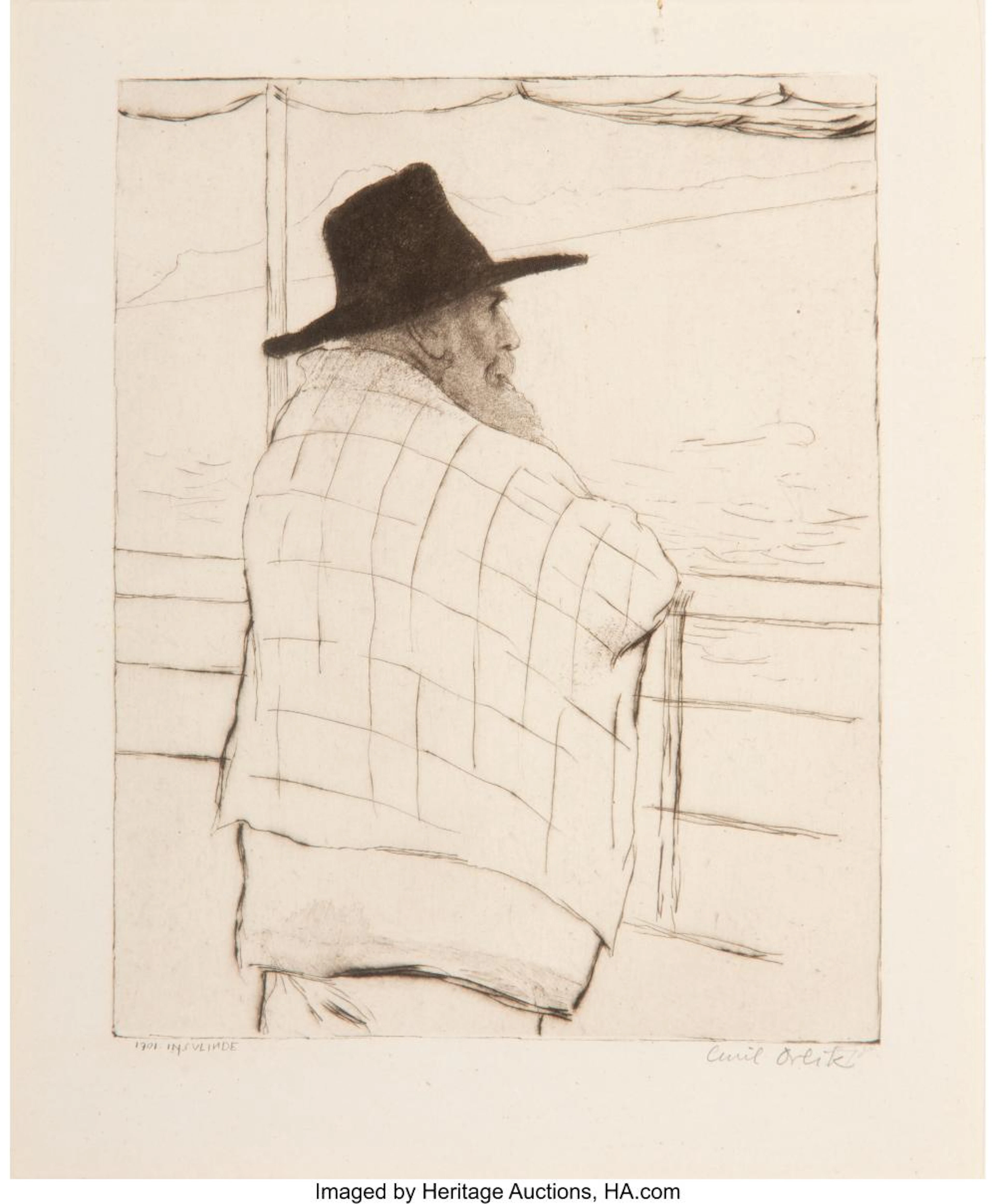 Emil Orlik (Czech, 1870-1932) Zoologist Ernst Haeckel in Sulinda, 1901 Drypoint