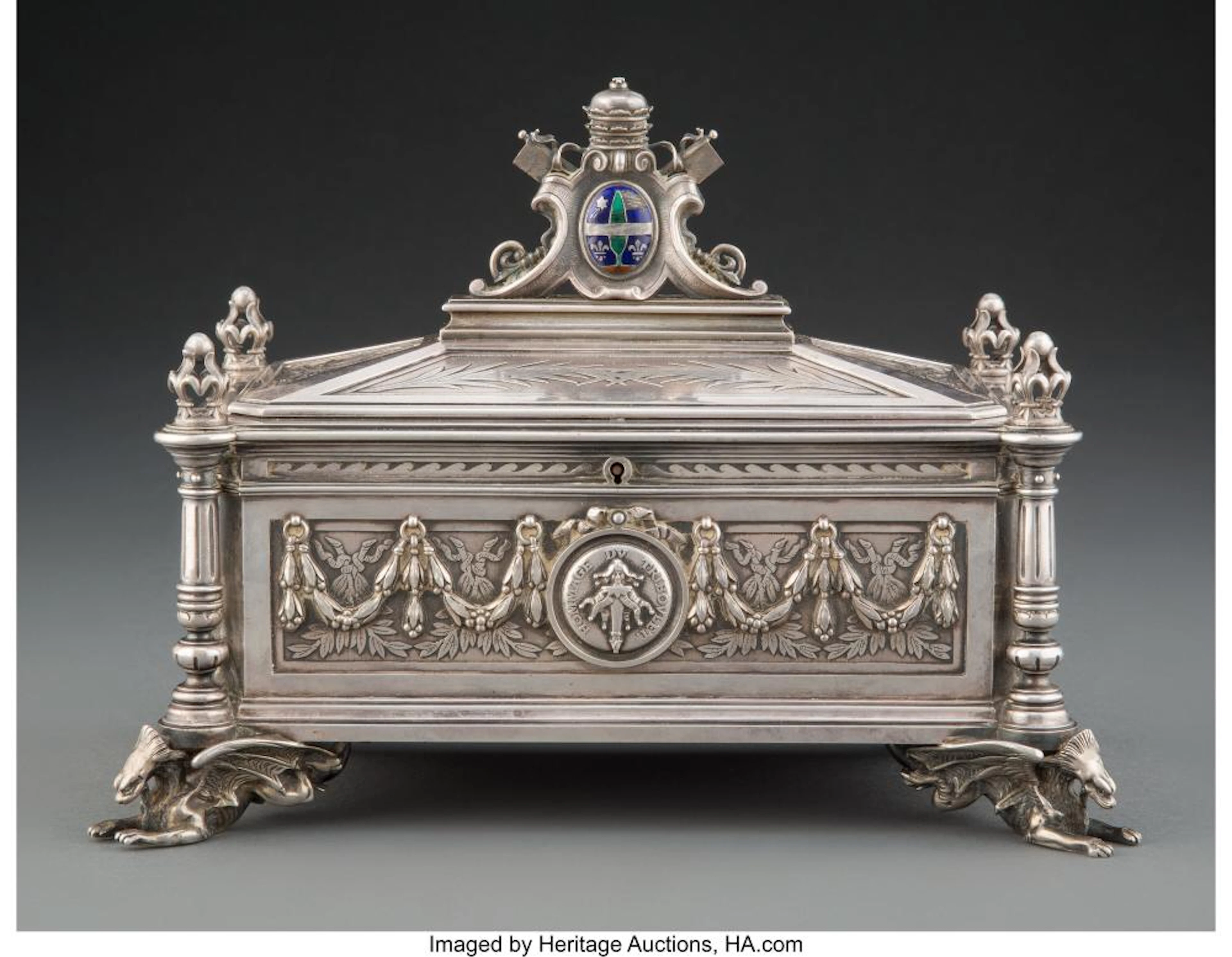 An Emile Froment-Meurice Silver and Enamel Casket, Paris , circa 1880 Marks: FRO