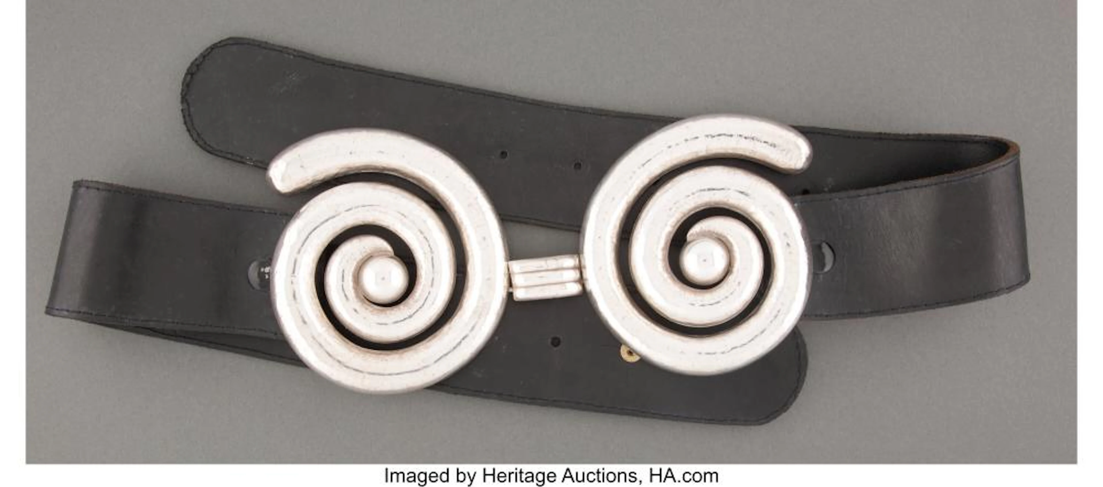 A Graziella Laffi Silver Belt Buckle with Original Leather Strap, Lima, Peru, ci