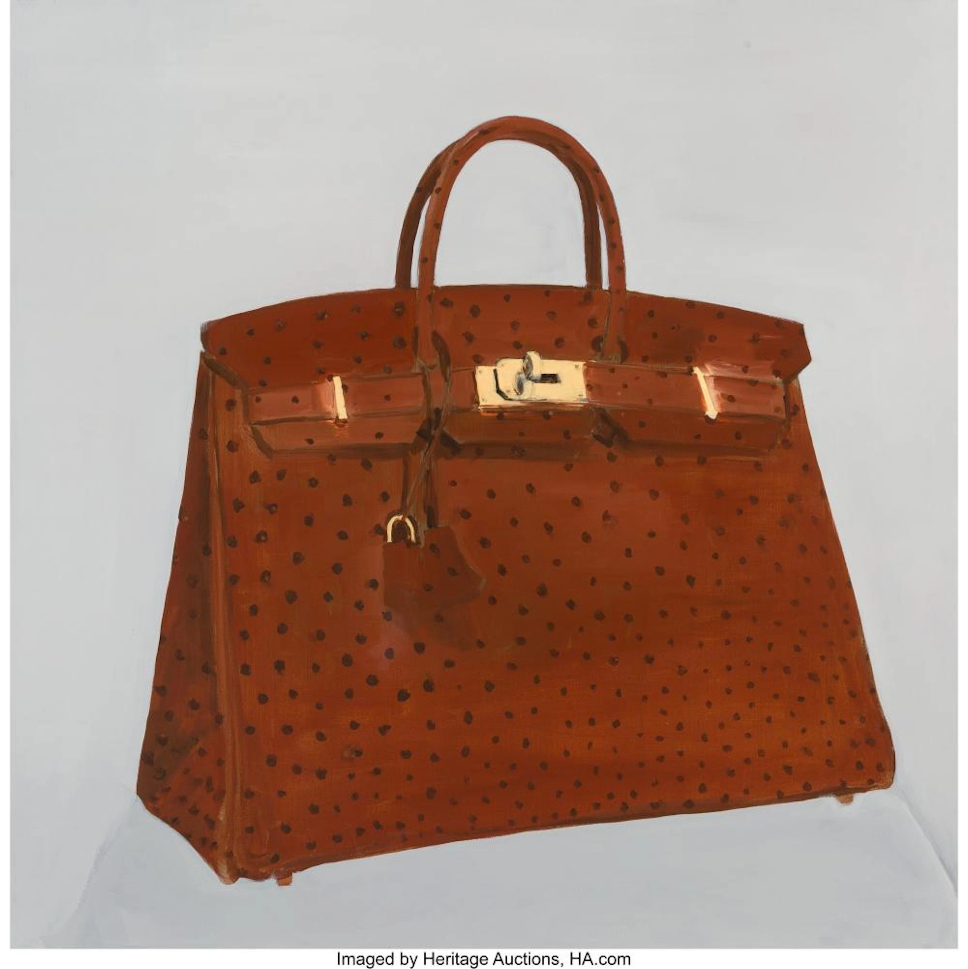Ed Beardsley (American, 20th Century) Cognac Ostrich Birkin Bag, 2015 Acrylic o