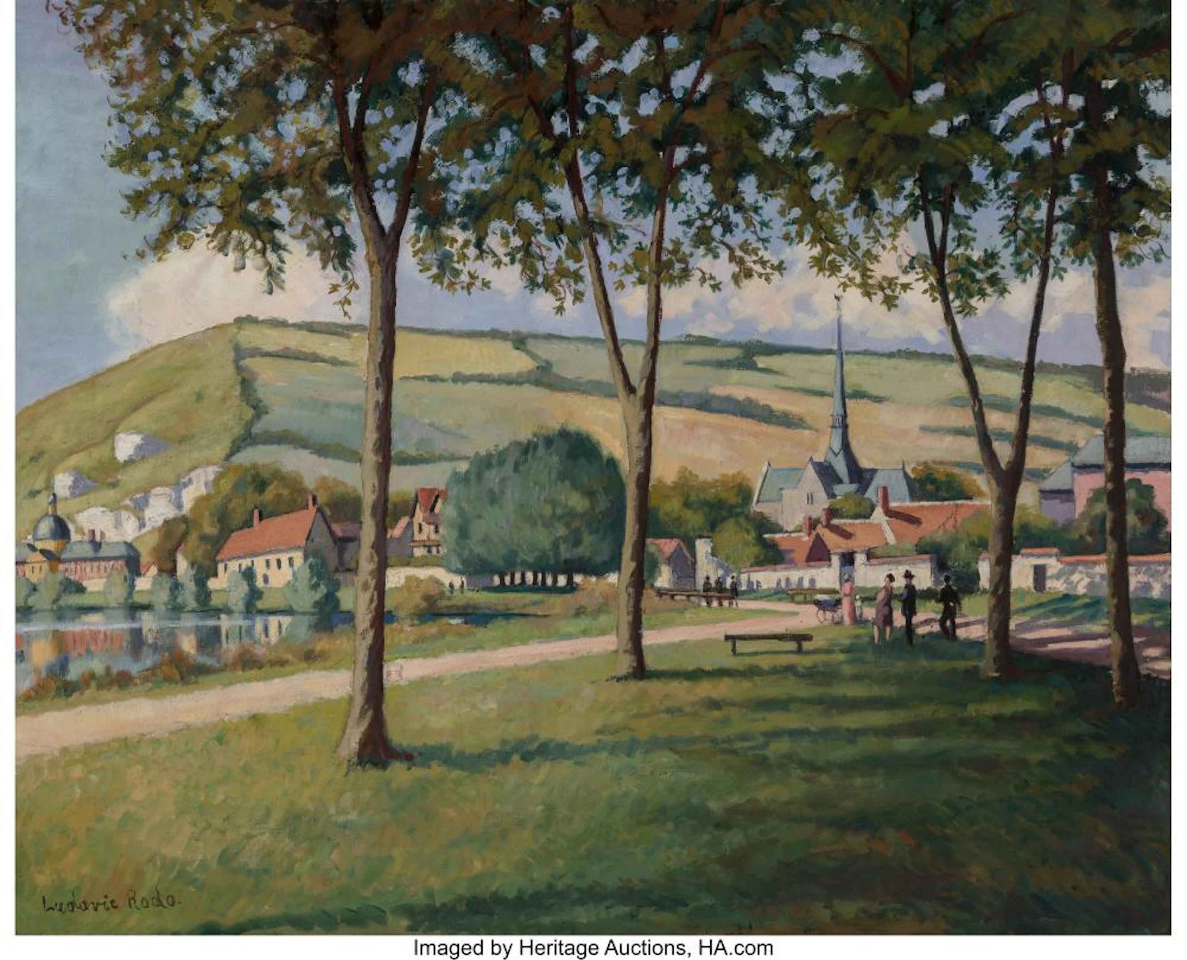 Ludovic Rodo Pissarro (French, 1878-1952) Les Andelys Oil on canvas 32 x 39 inch