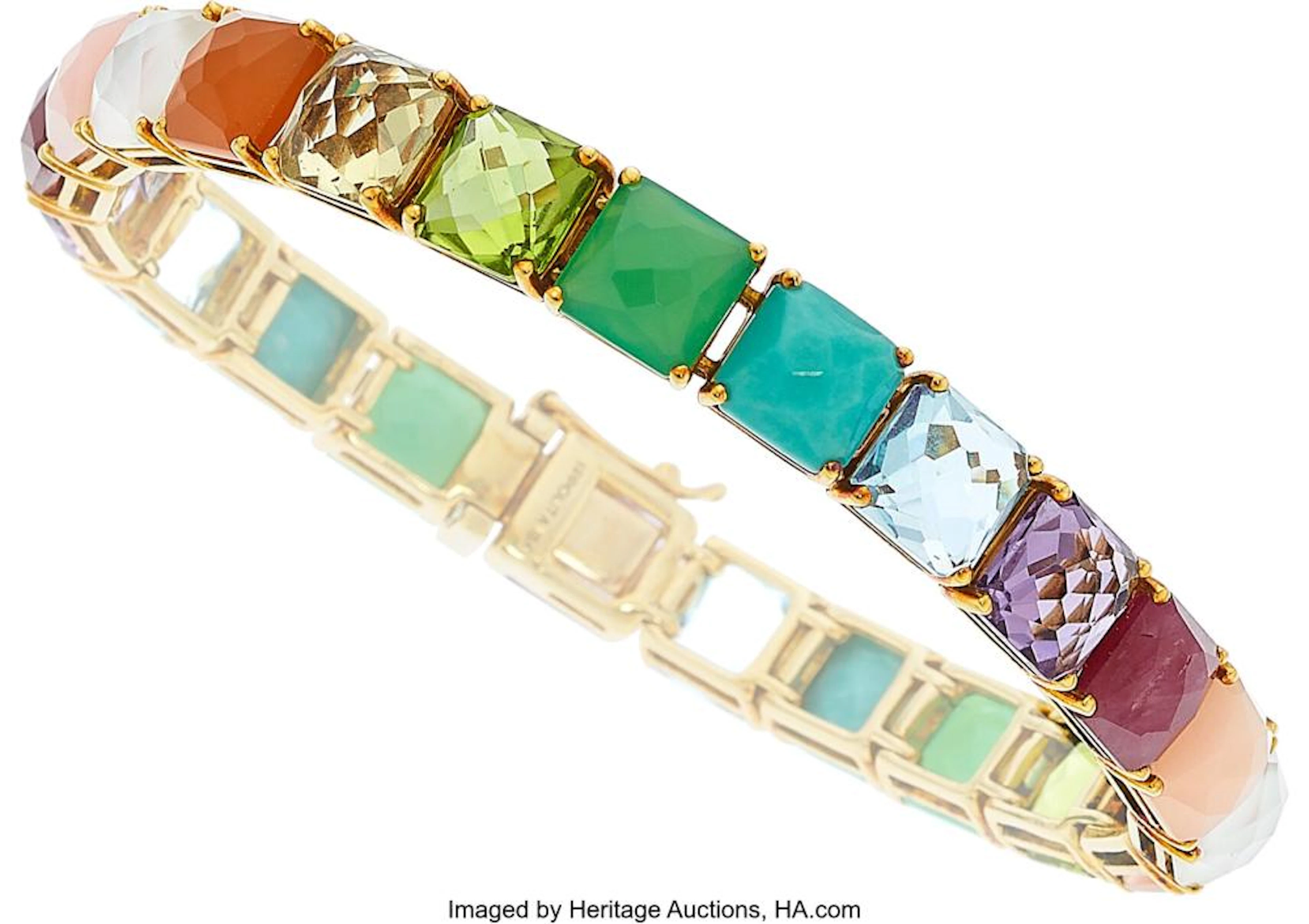 Ippolita Multi-Stone, Gold Bracelet Stones: Square-shaped amethyst, topaz, turq