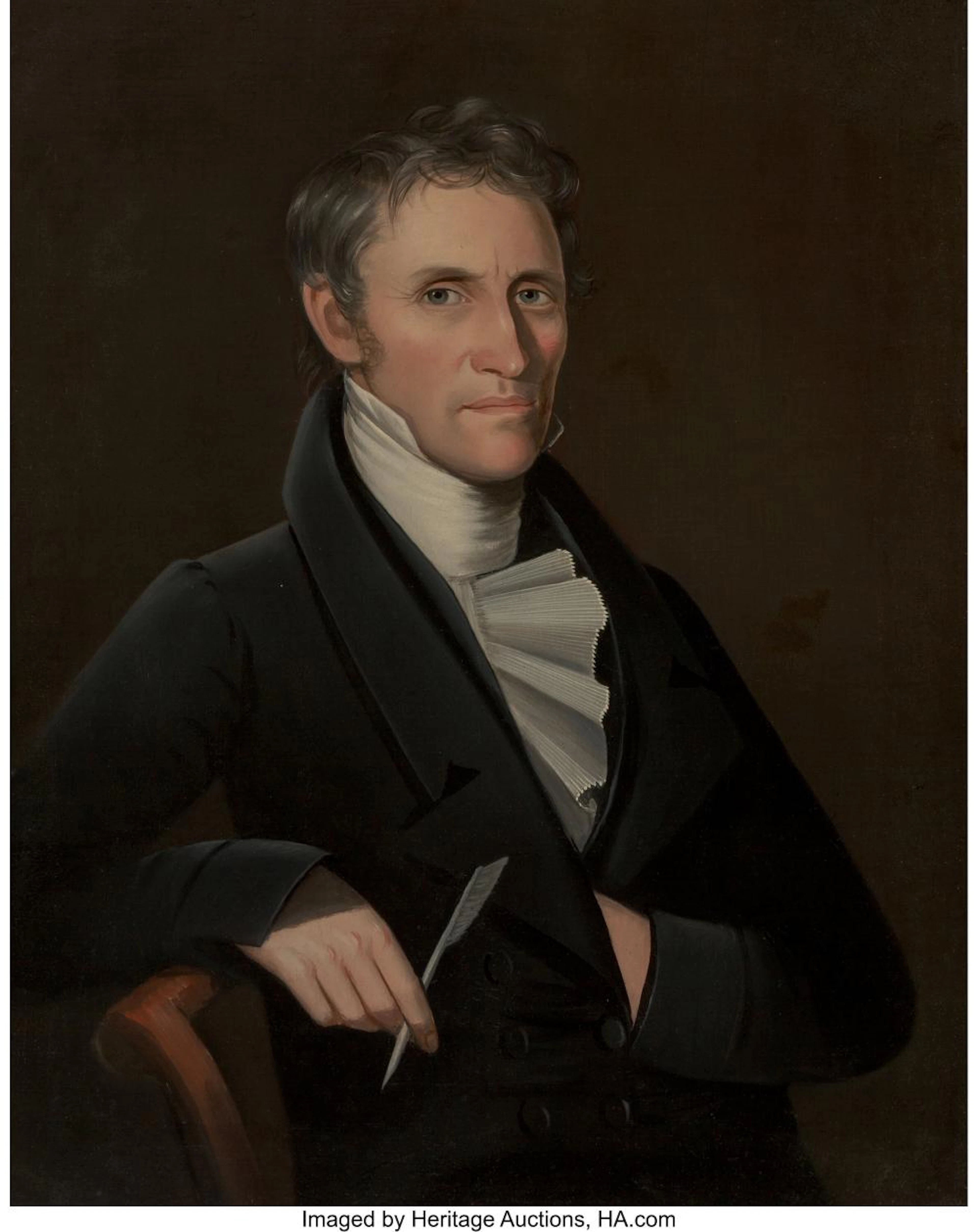 Ammi Phillips (American, 1788-1865) Man with Ruffled Jabot and Woman with Lace C