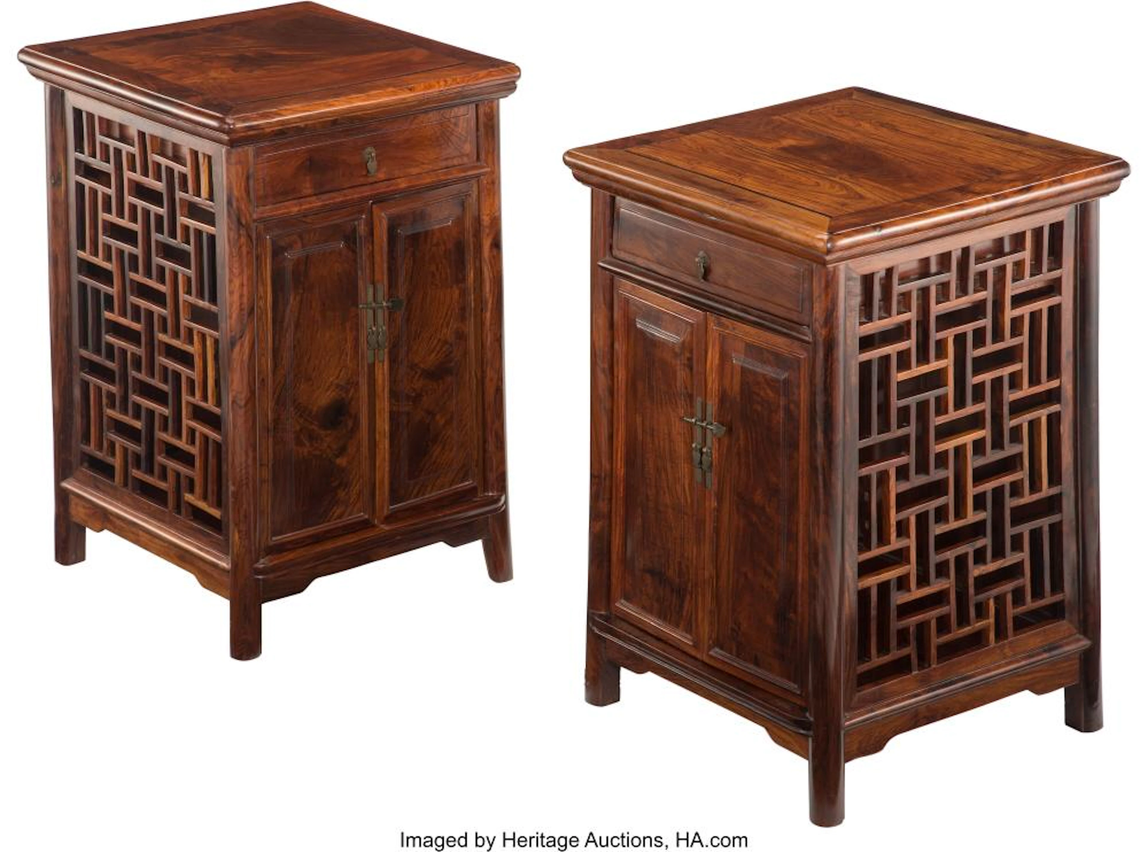 A Pair of Chinese Huanghuali Cabinets 26-1/4 x 16-3/4 x 16-3/4 inches (66.7 x 42
