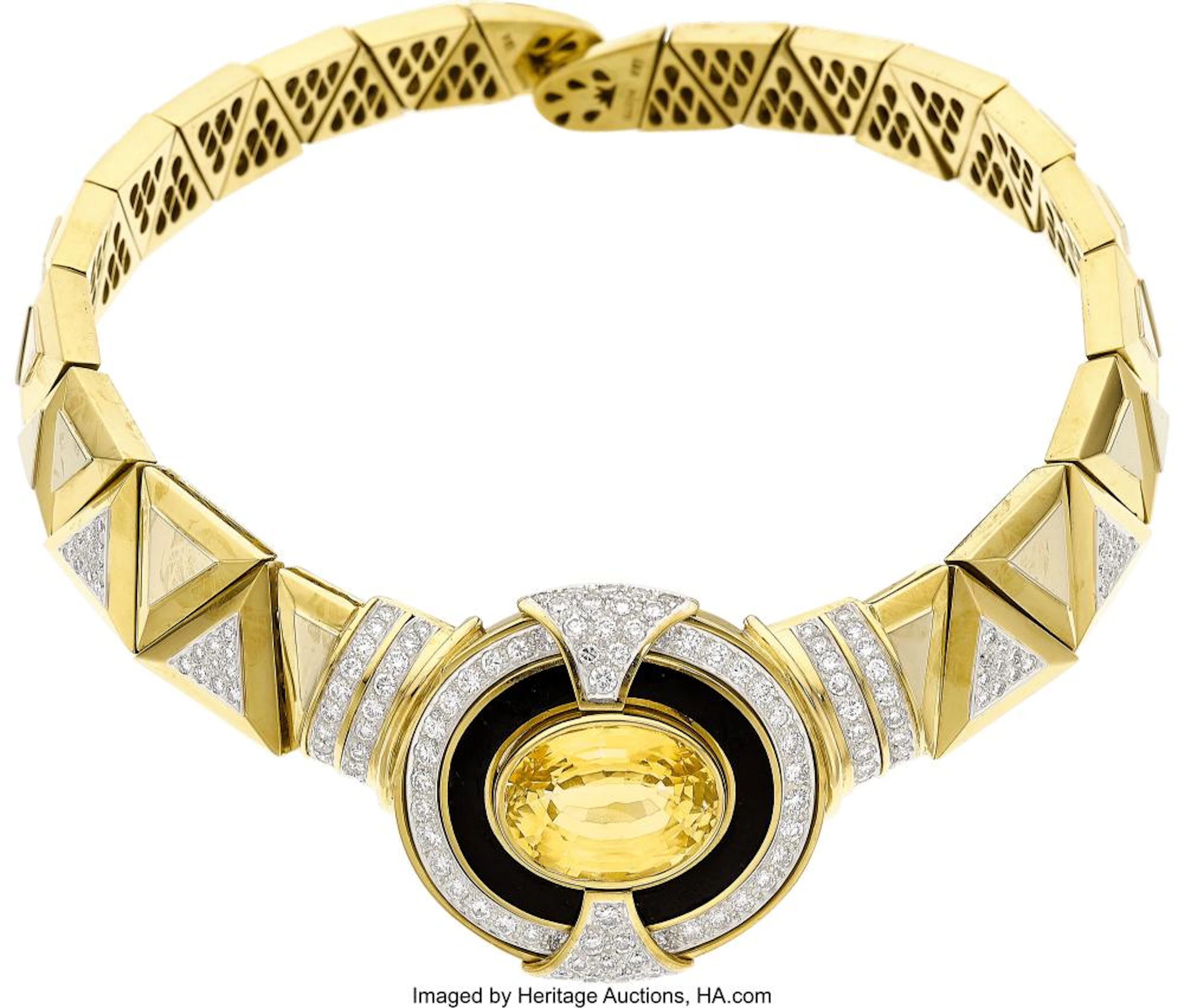 Joe Pacetti Yellow Sapphire, Diamond, Enamel, Gold Necklace Stones: Oval-shaped